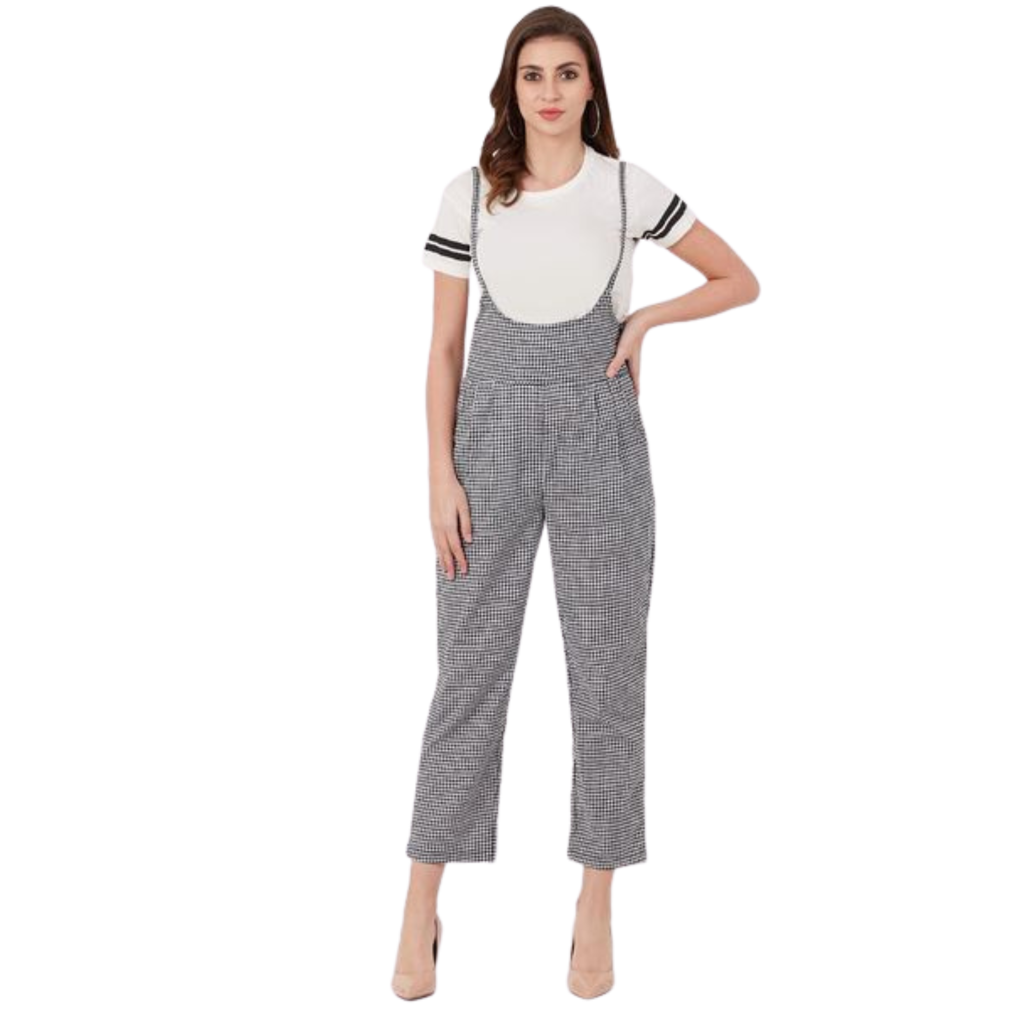 White & Black Checkered Dungaree