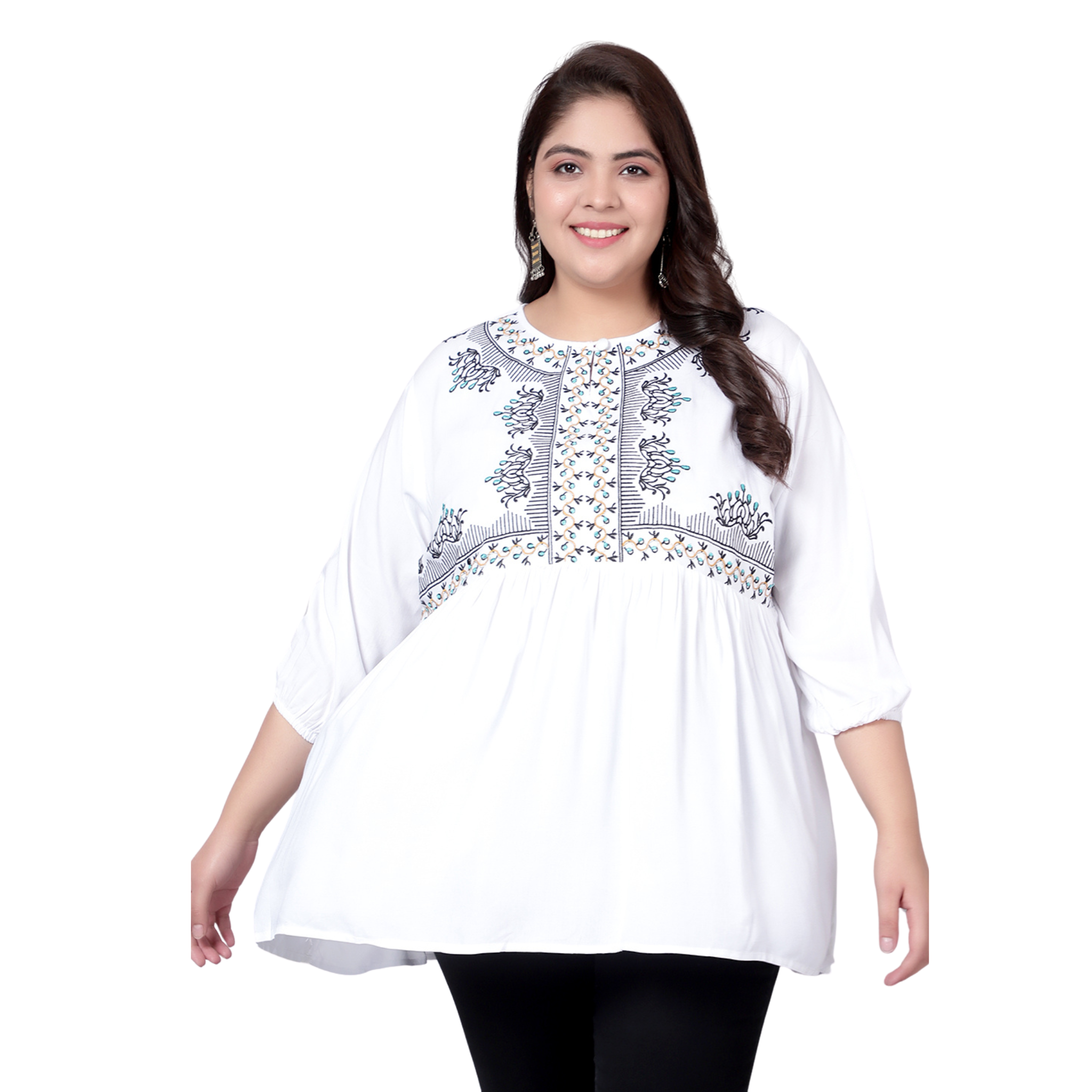 White Embroidered Plus Size Tunic