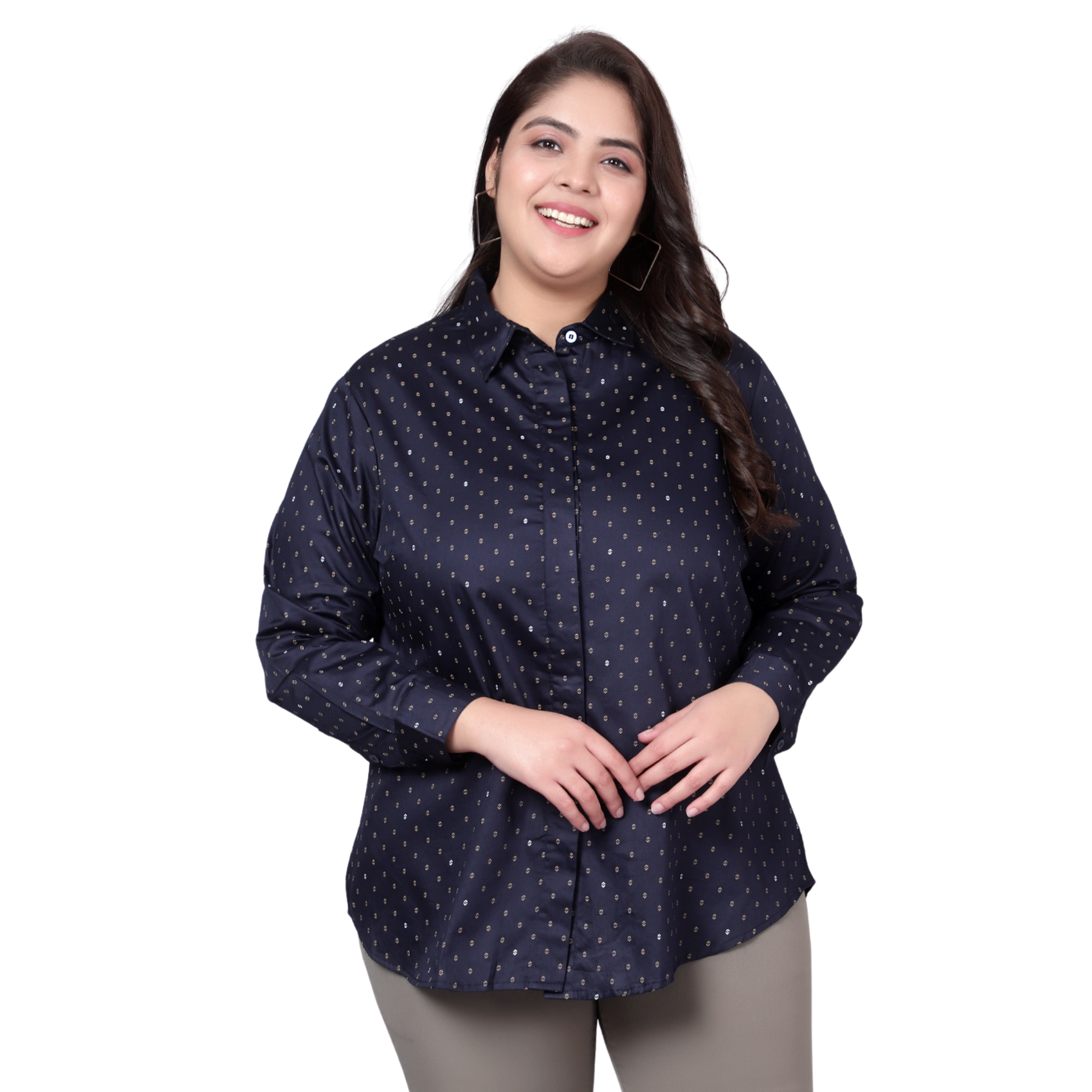 Blue Print Formal Plus Size Shirt