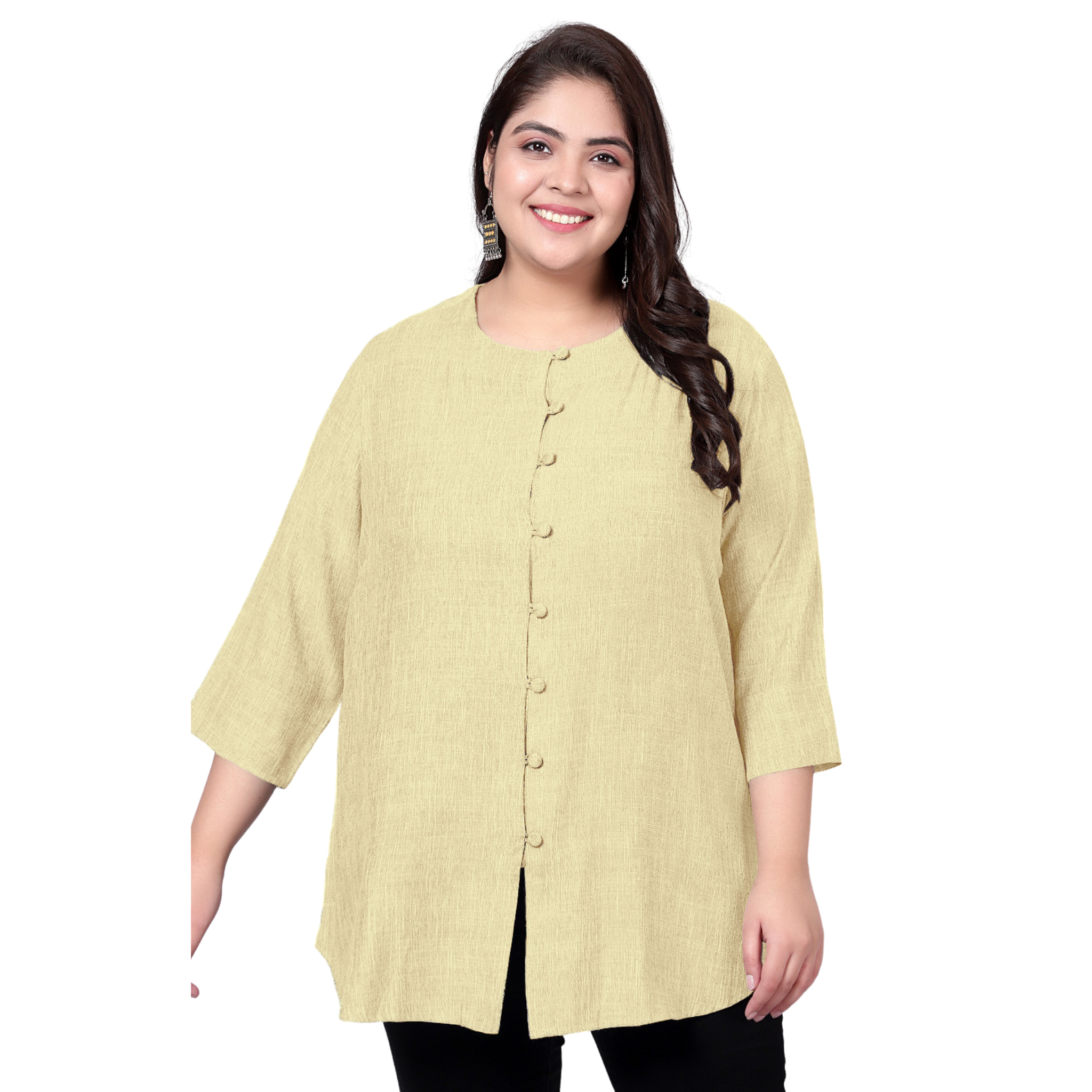 Yellow Cotton Linen Plus Size Tunic