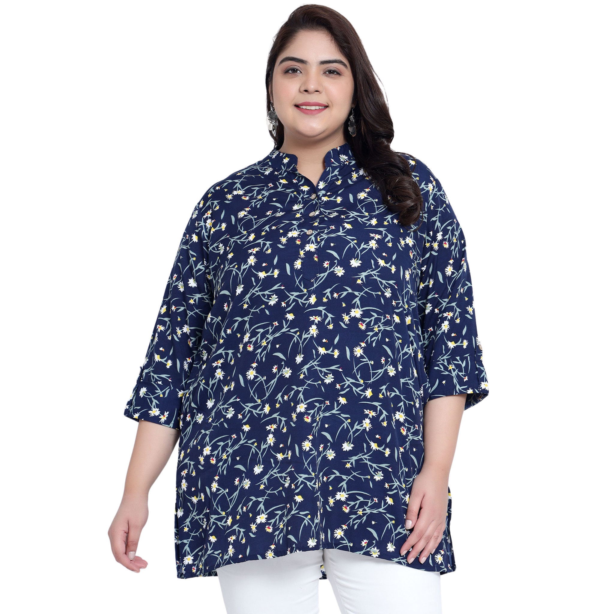Blue Grassprint Plus Size Tunic