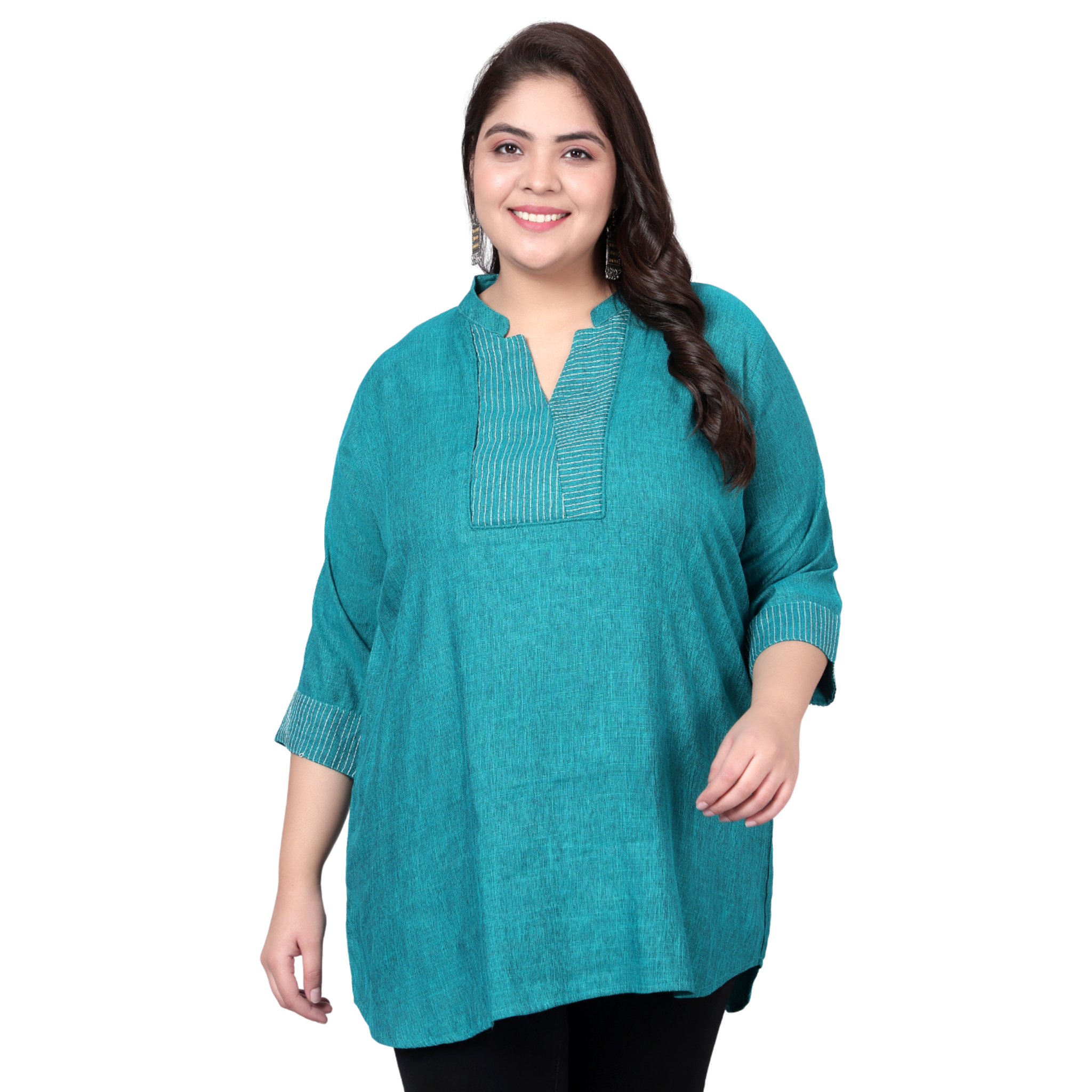 Turquoise Embroidered Plus Size Tunic