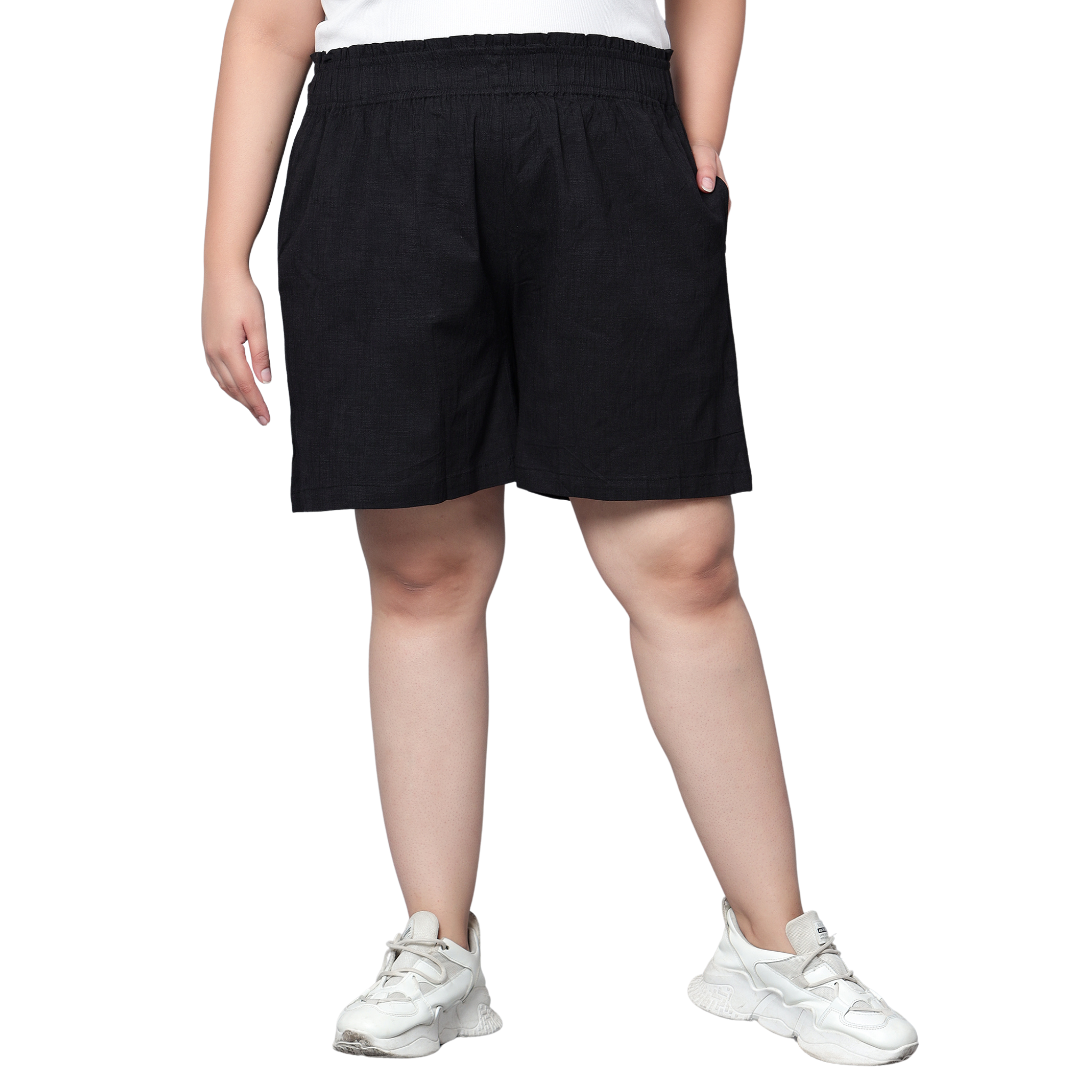 Black Cotton Plus Size Shorts