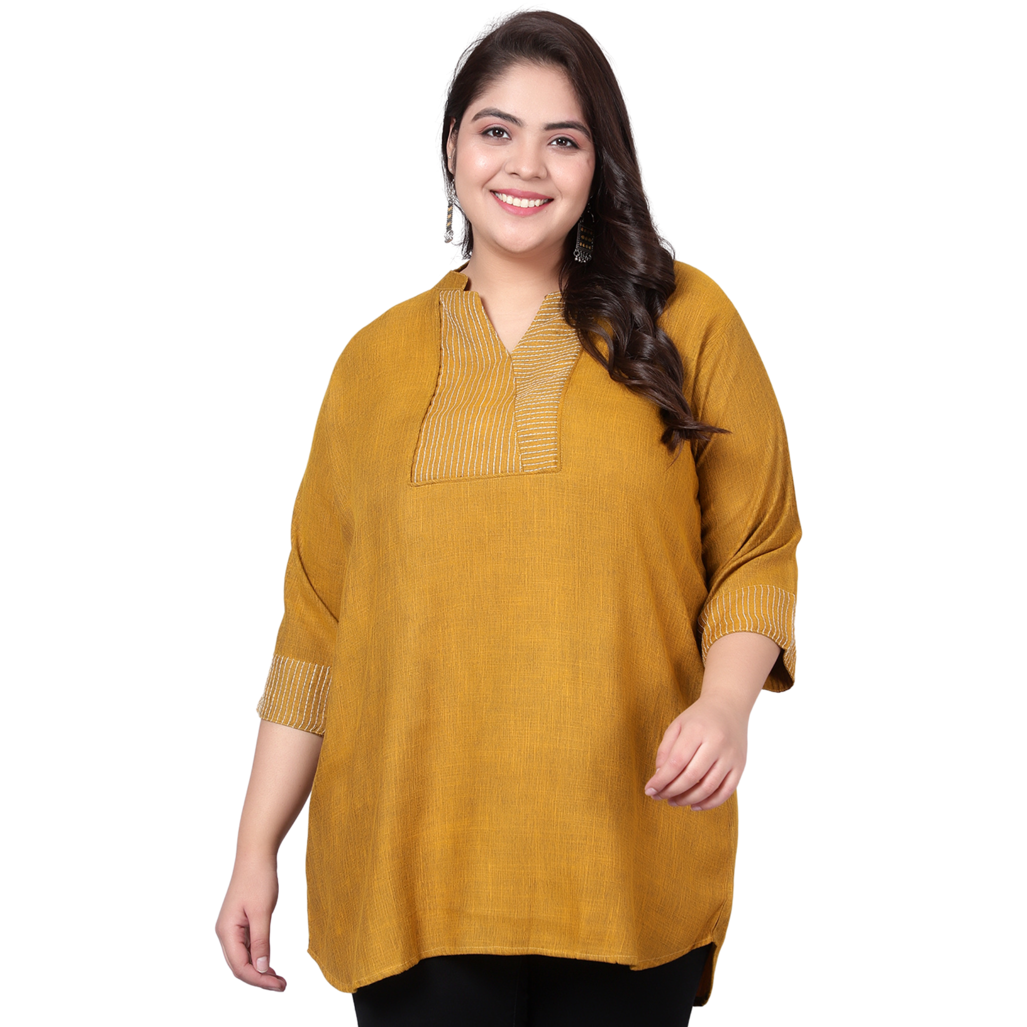 Mustard Embroidered Plus Size Tunic