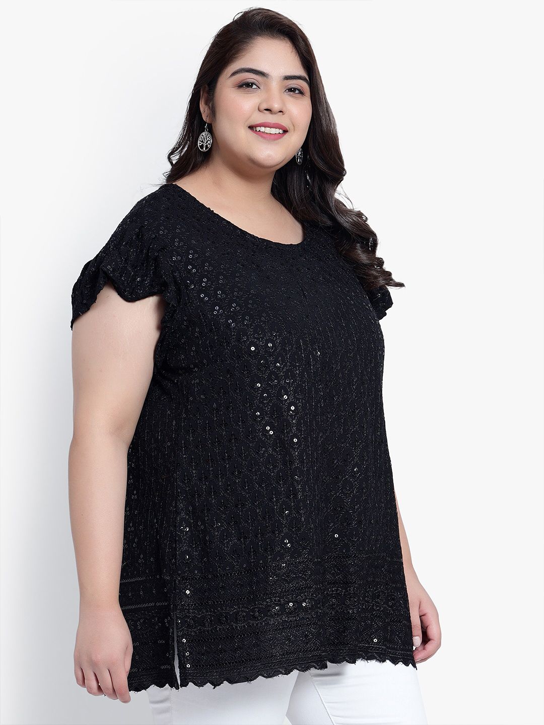 Black Embroidered Sequin Plus Size Tunic — view 3