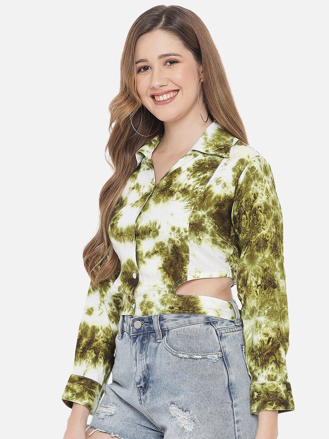 Green Tie Dye Crop Shirt — view 4