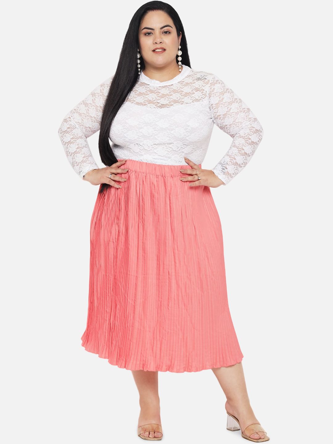 Peach Accordion Pleat Plus Size Skirt — view 5