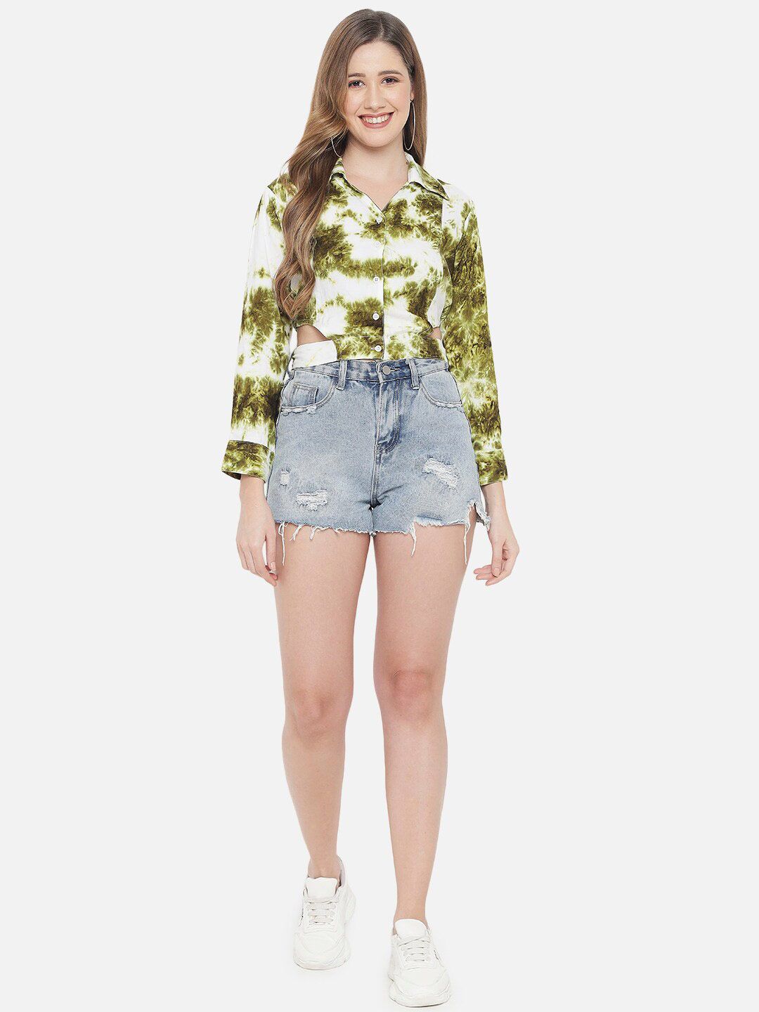 Green Tie Dye Crop Shirt — view 6