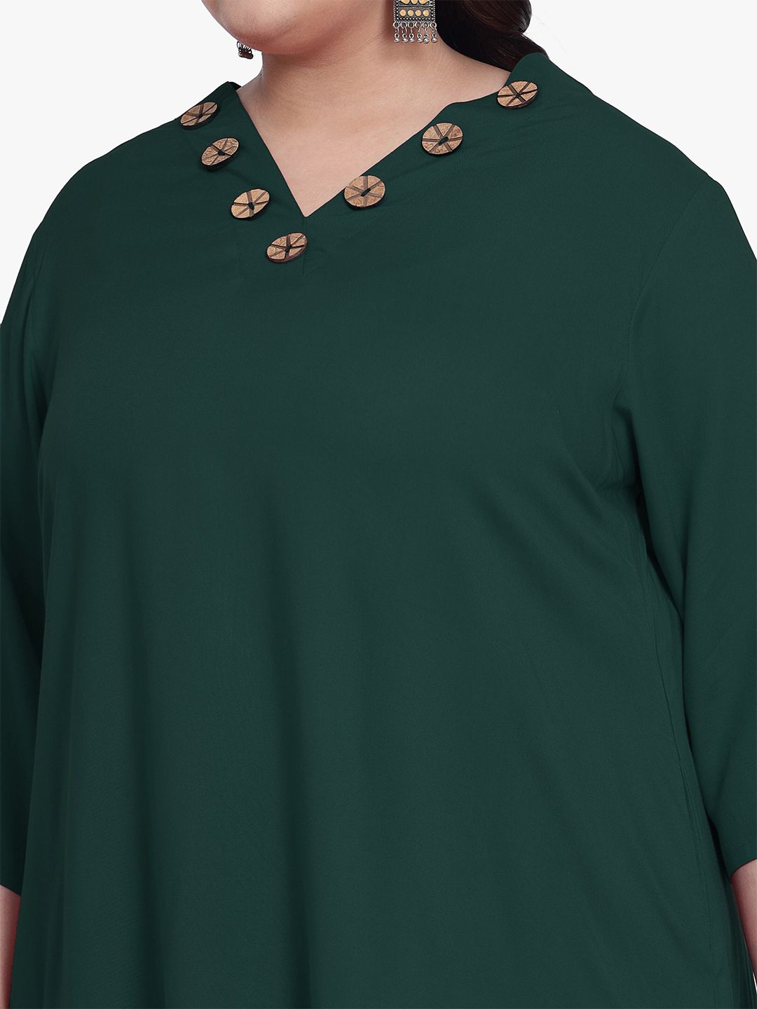 Green Collar Button Plus Size Tunic — view 2