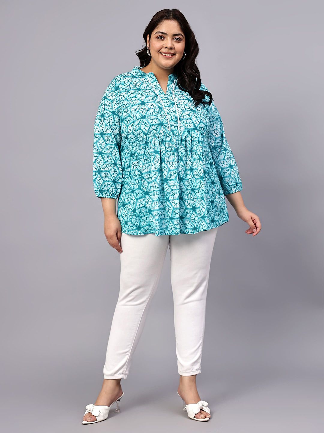 Blue Geometric Print Plus Size Tunic — view 6