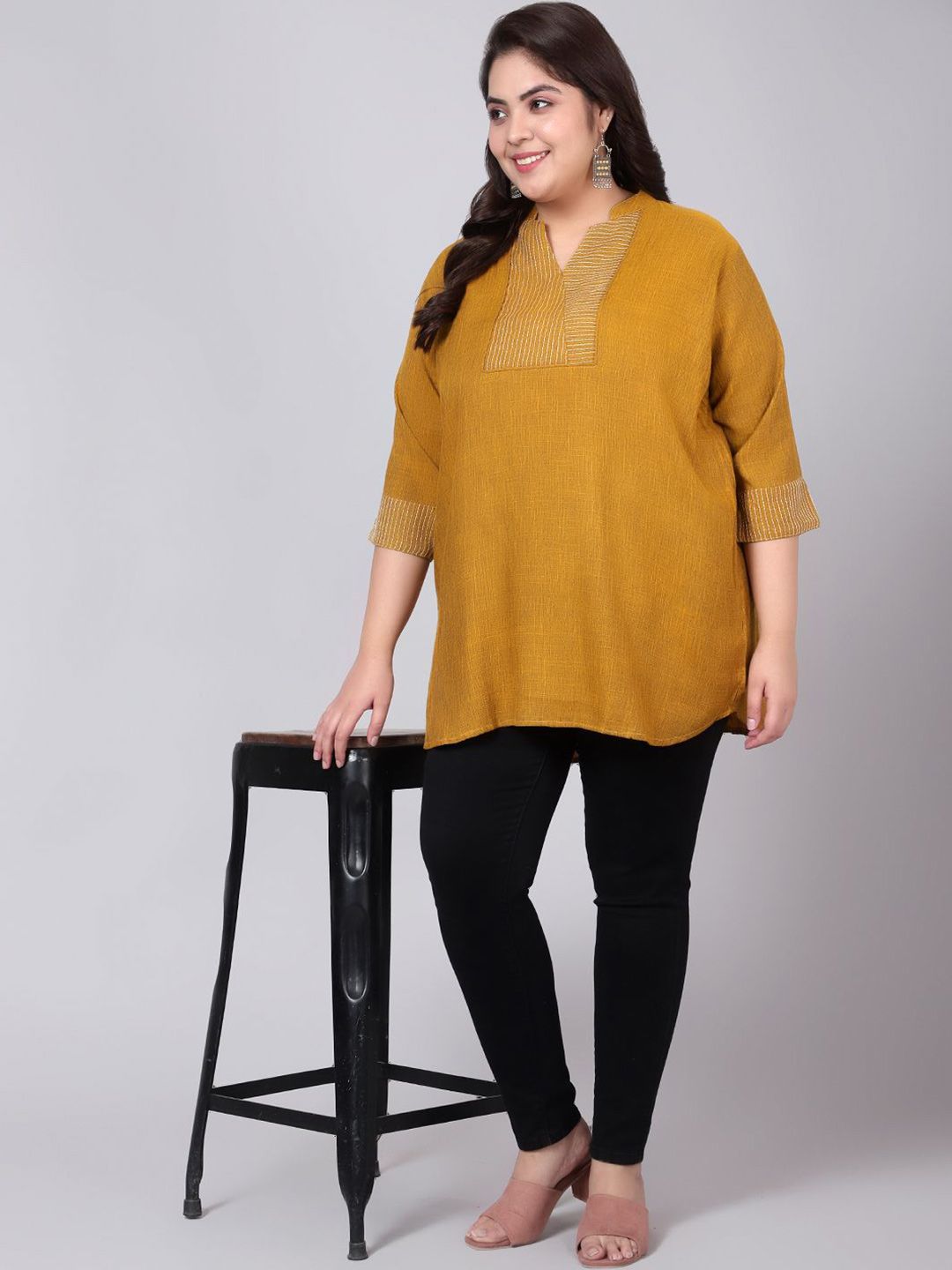 Mustard Embroidered Plus Size Tunic — view 7