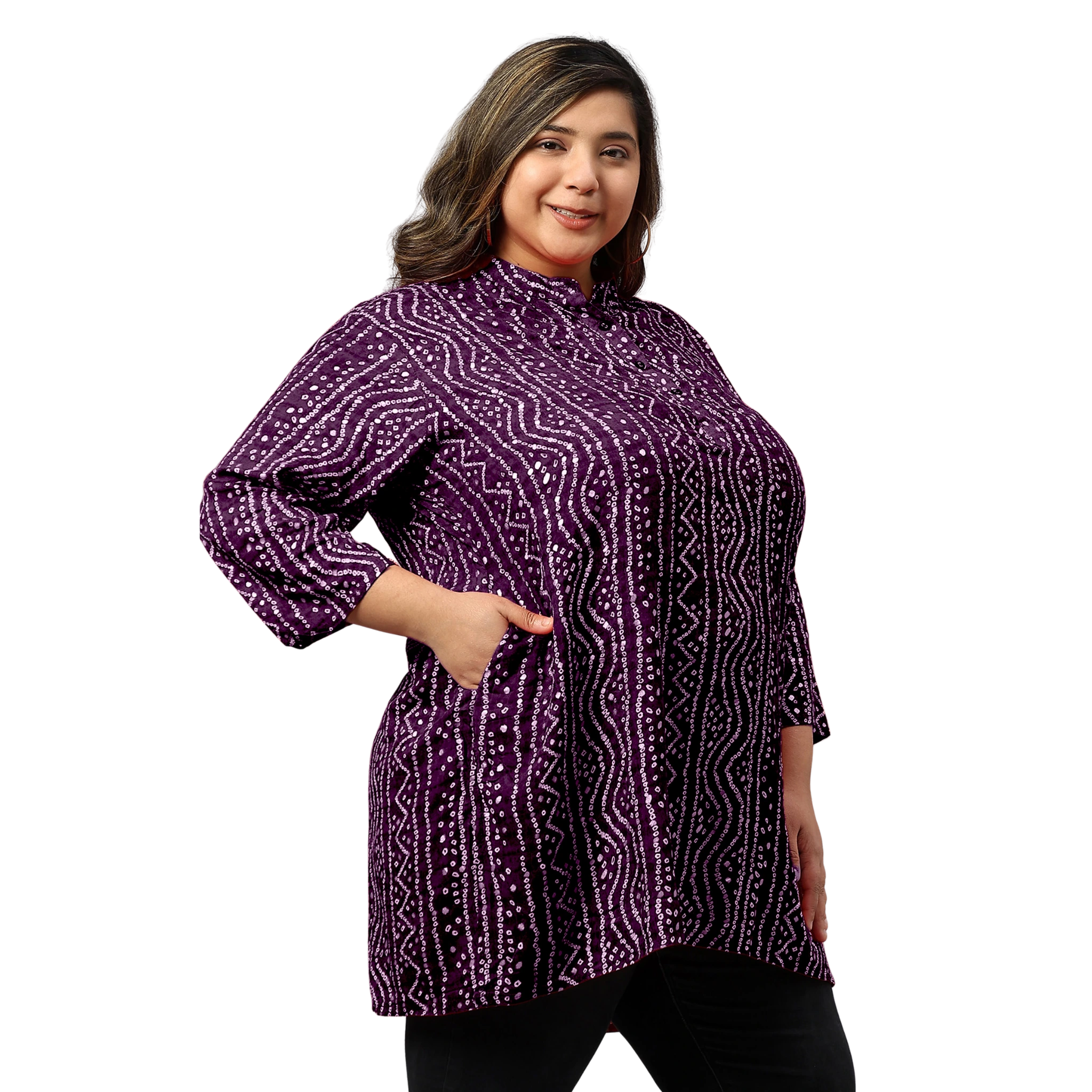 Purple Bandhani Print Plus Size Tunic