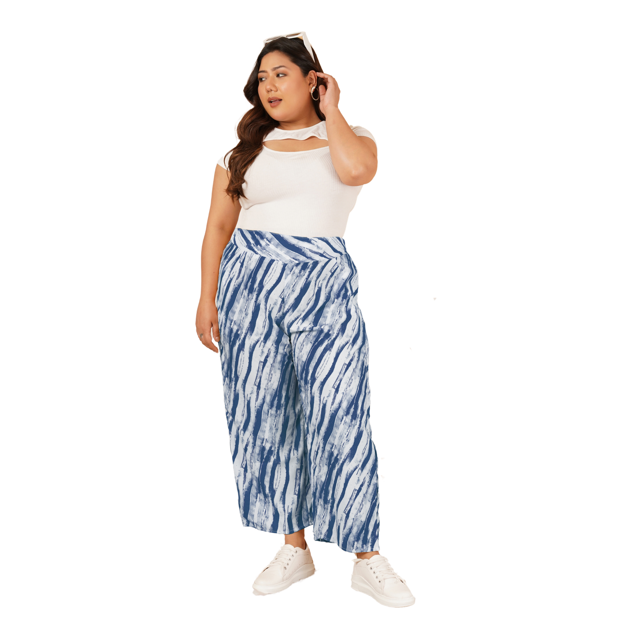 Blue Leheriya Print Plus Size Trousers