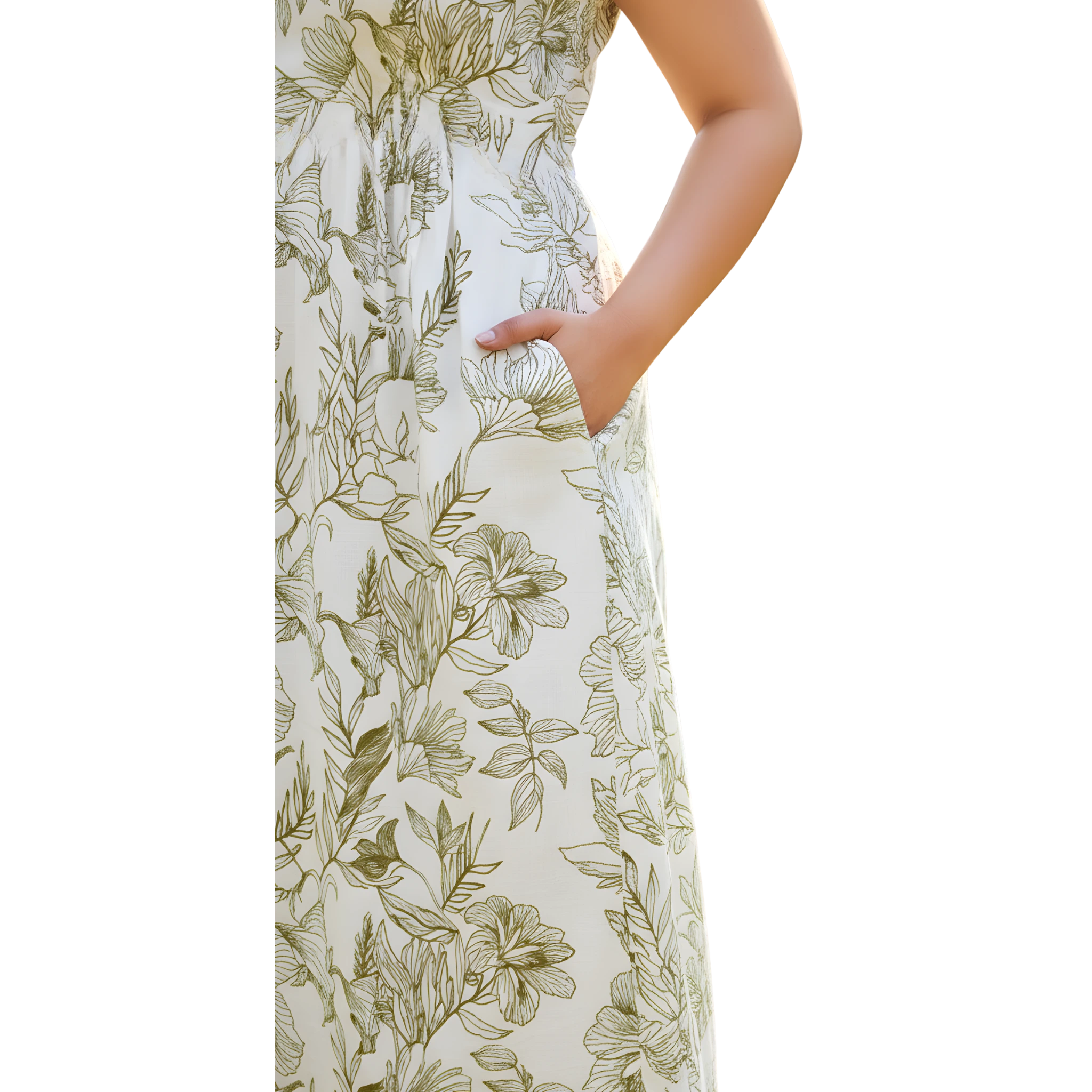 Green Stencil Print Midi Dress