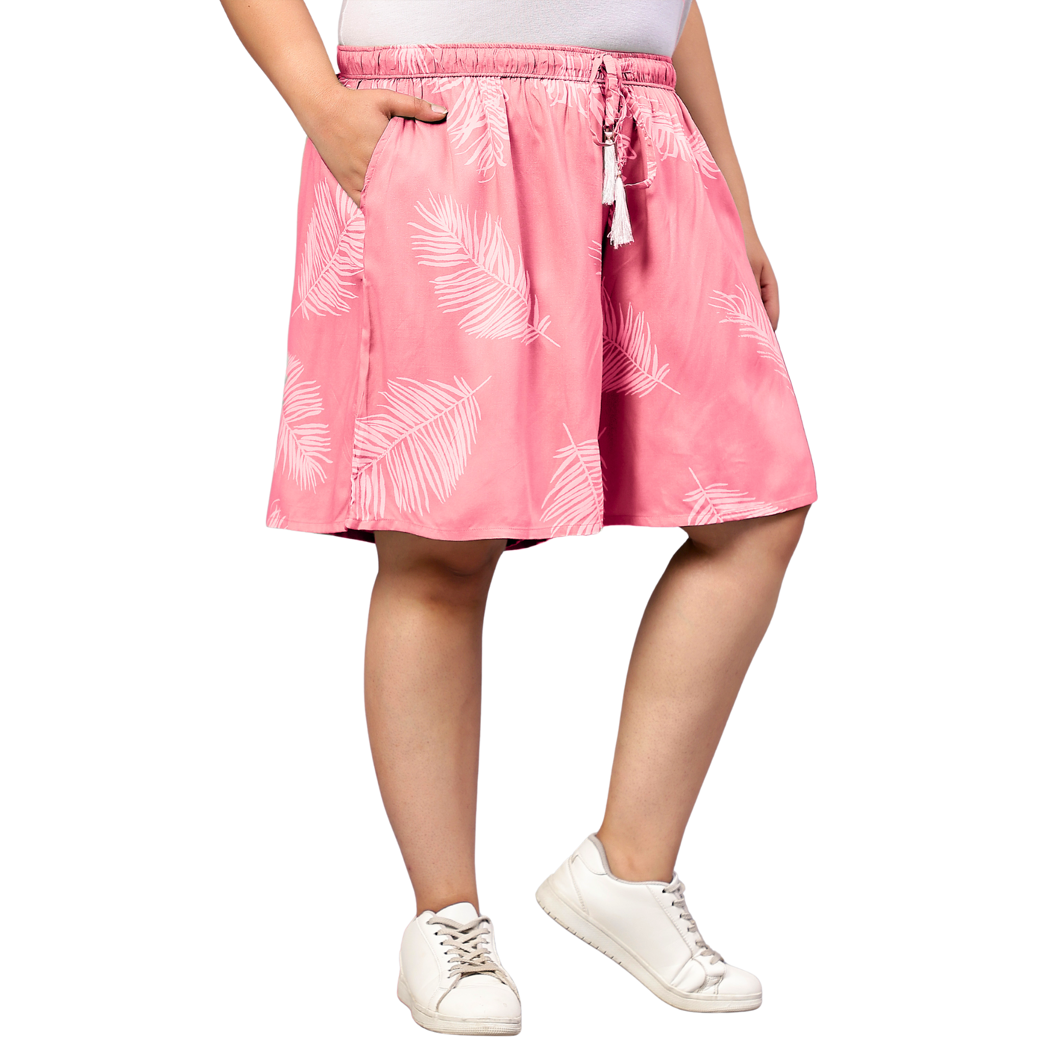 Pink Leaf Plus Size Flared Shorts