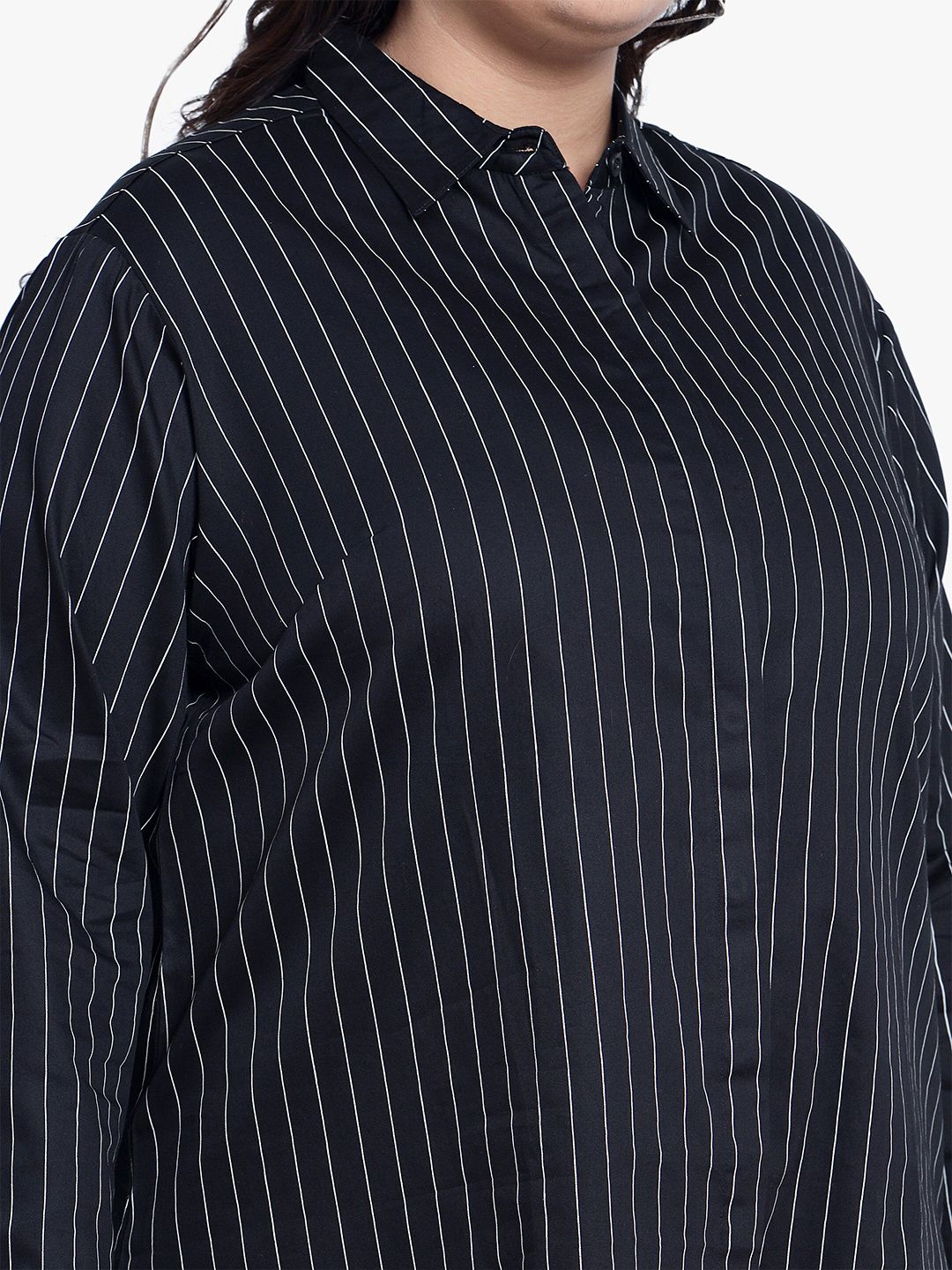 Black Stripe Formal Plus Size Shirt — view 2