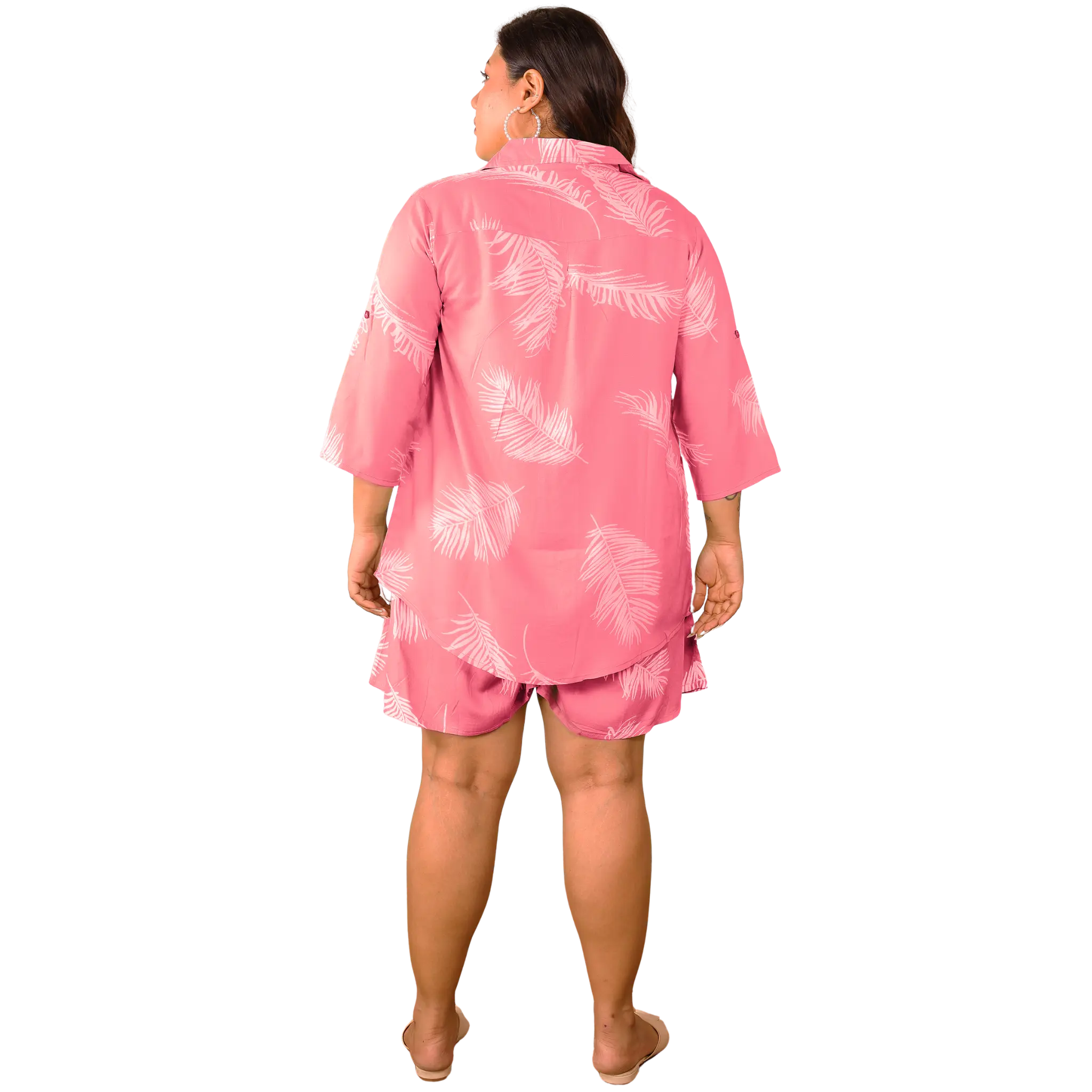 Pink Leaf Shirt And Short Set