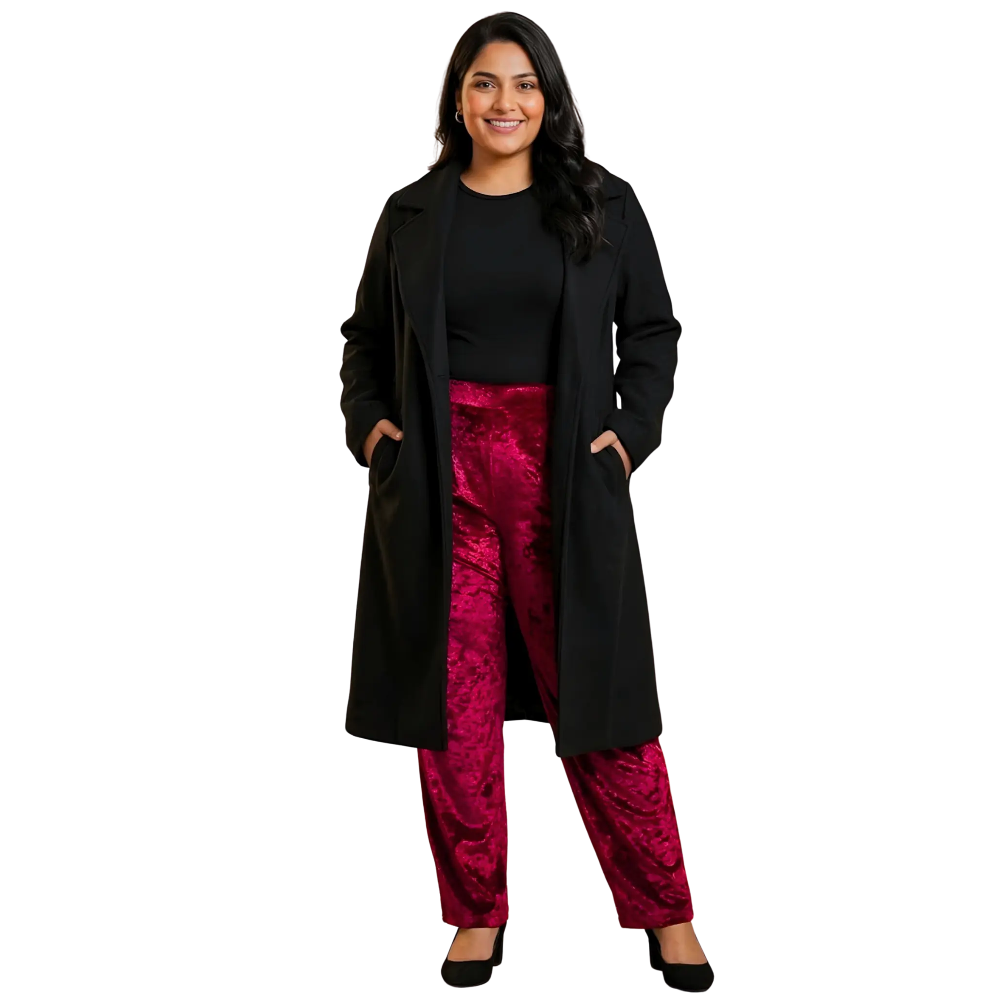 Maroon Velvet Plus Size Trousers