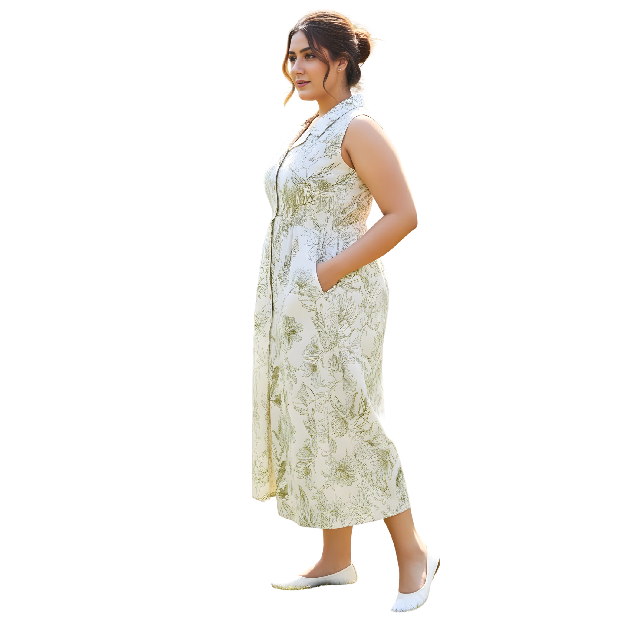 Green Stencil Print Midi Dress