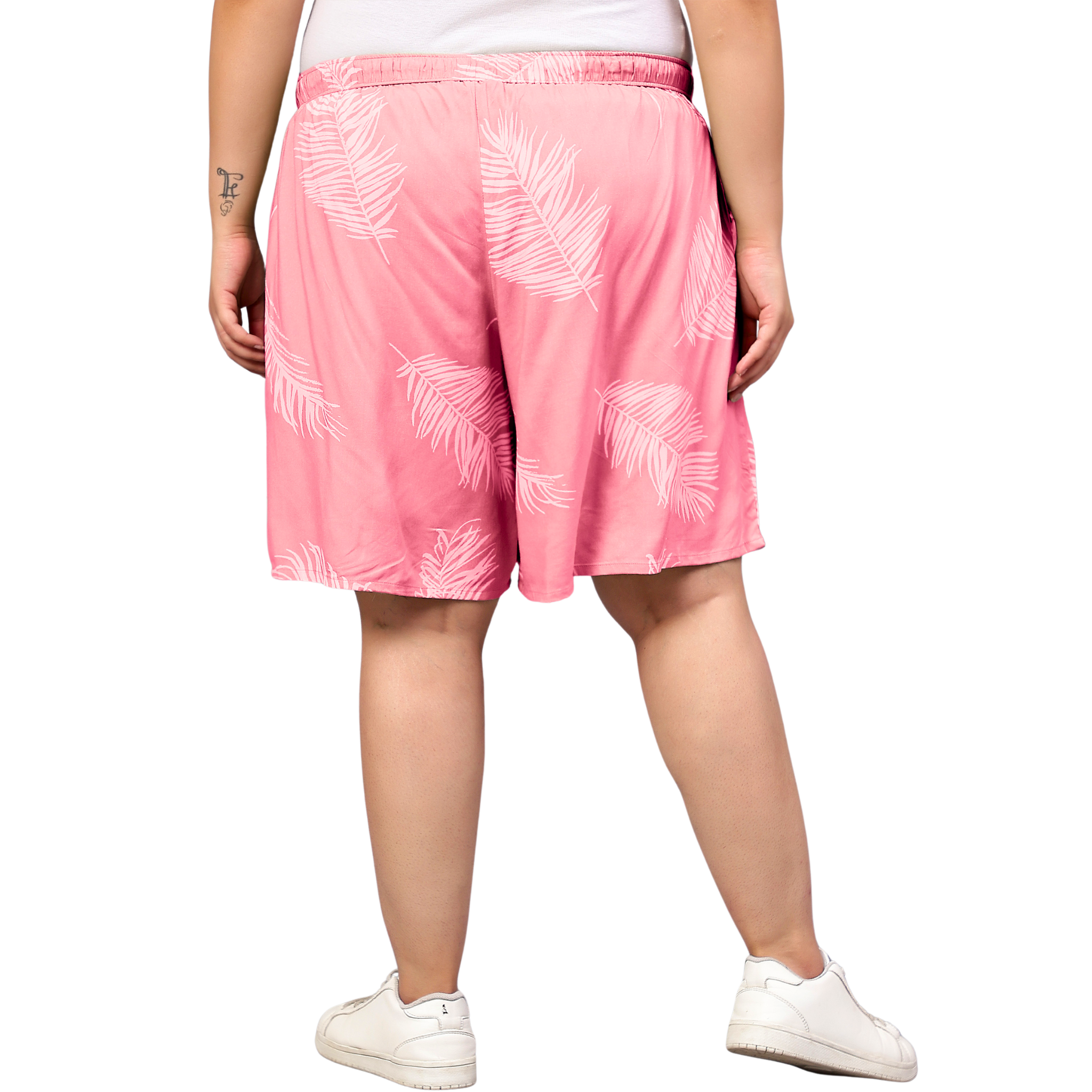 Pink Leaf Plus Size Flared Shorts