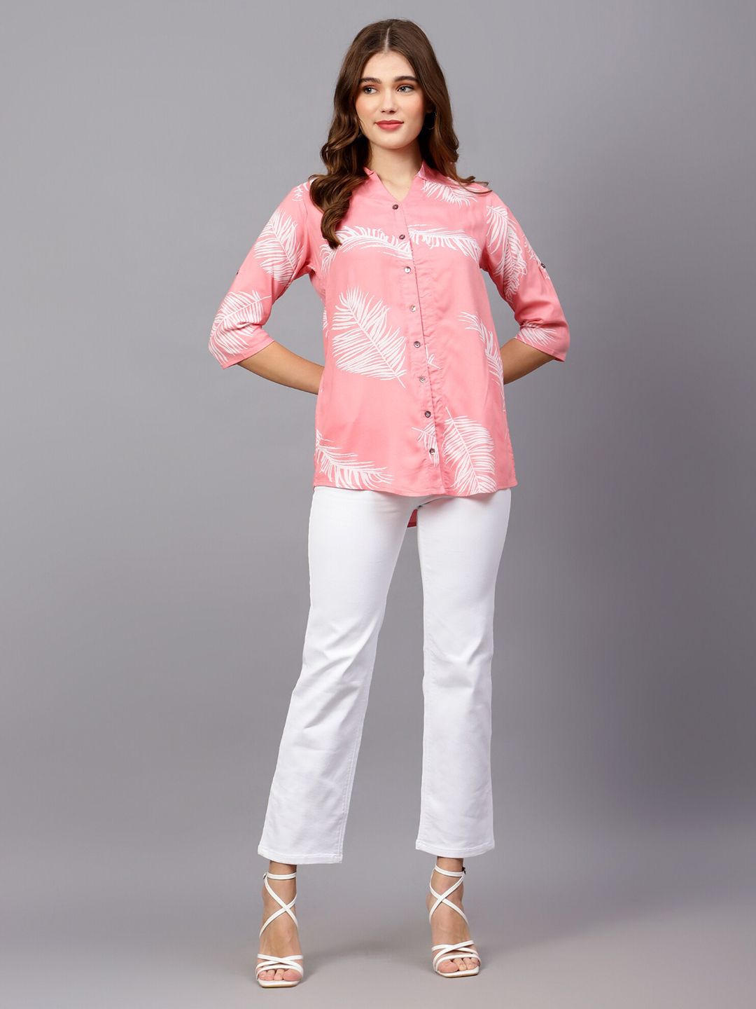 Pink Leaf Print Shirt — view 13