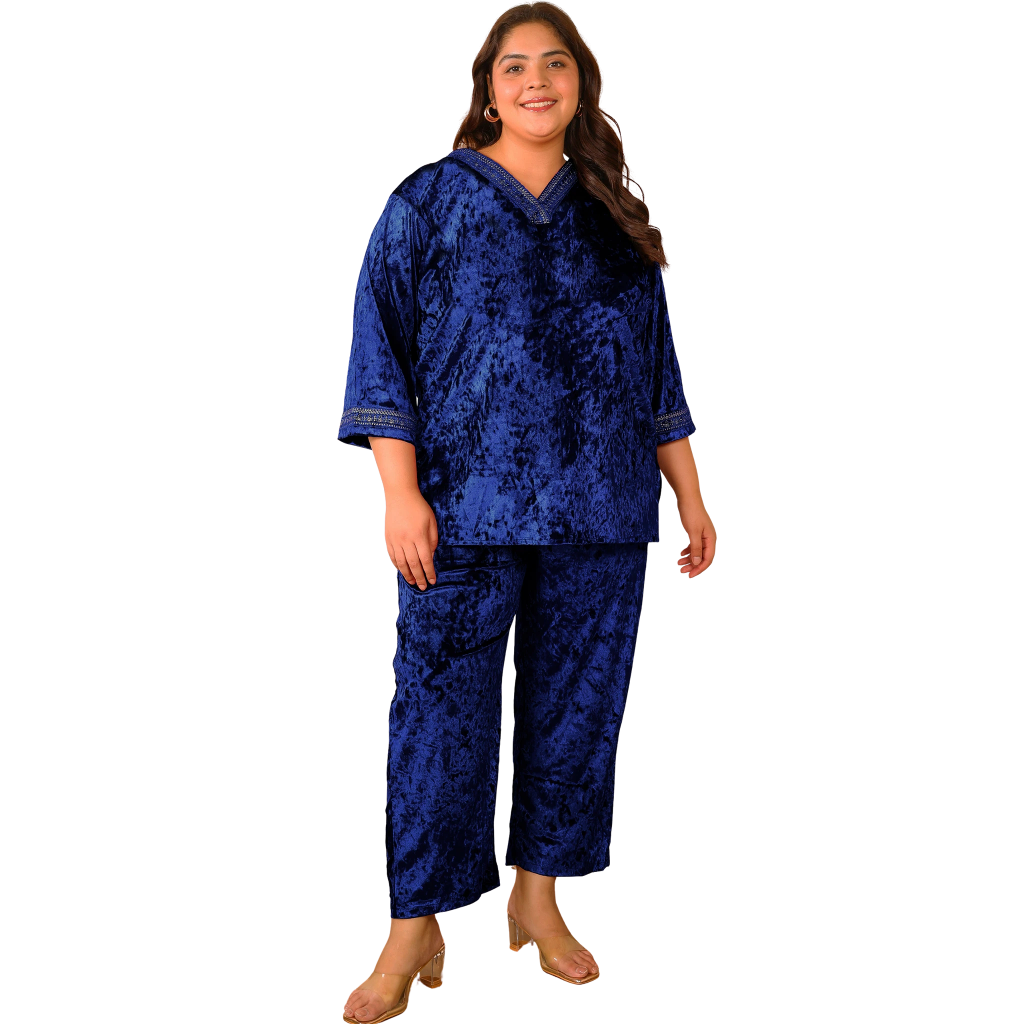 Blue Velvet Plus Size Co Ord Set