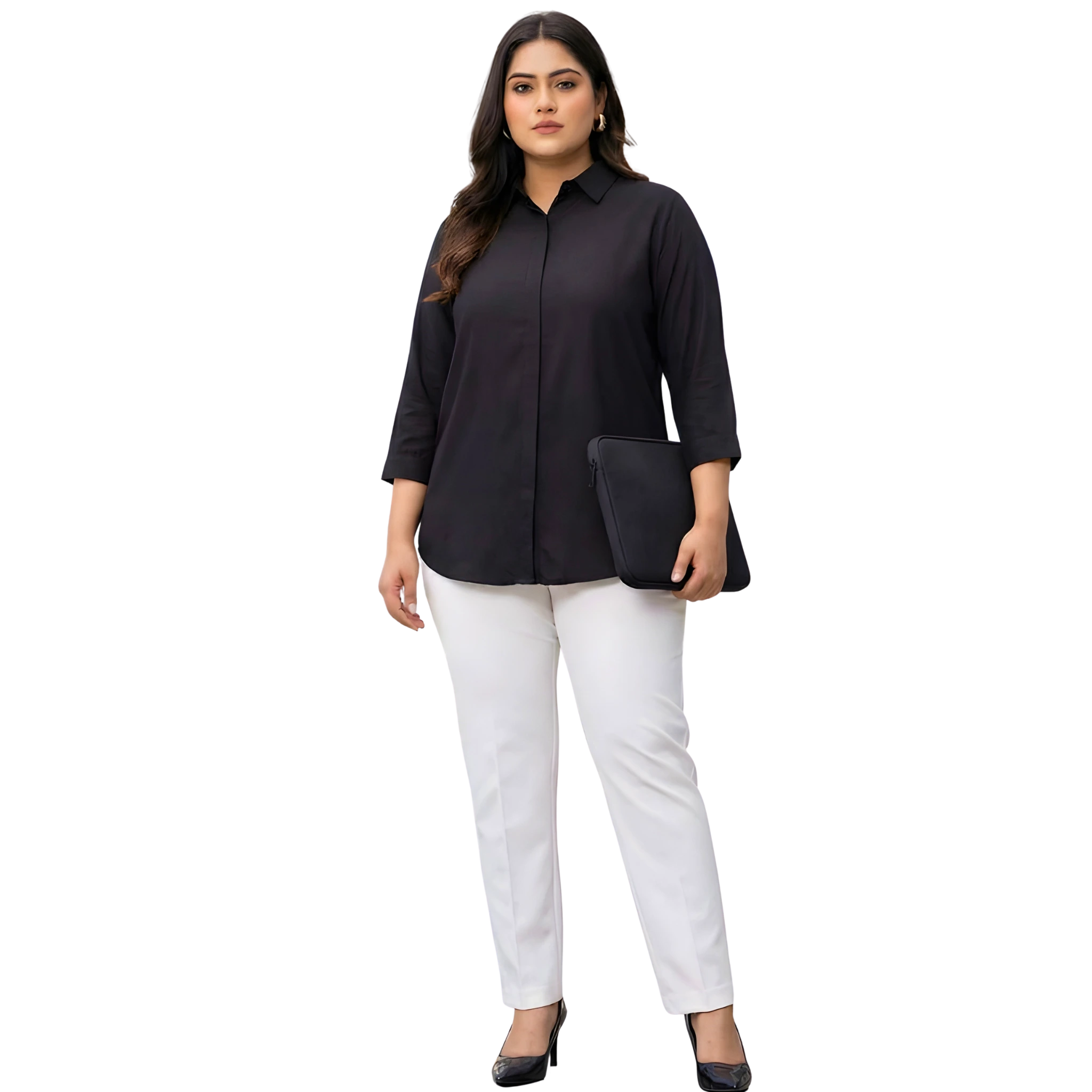 Black Rayon Concealed Plus Size Tunic