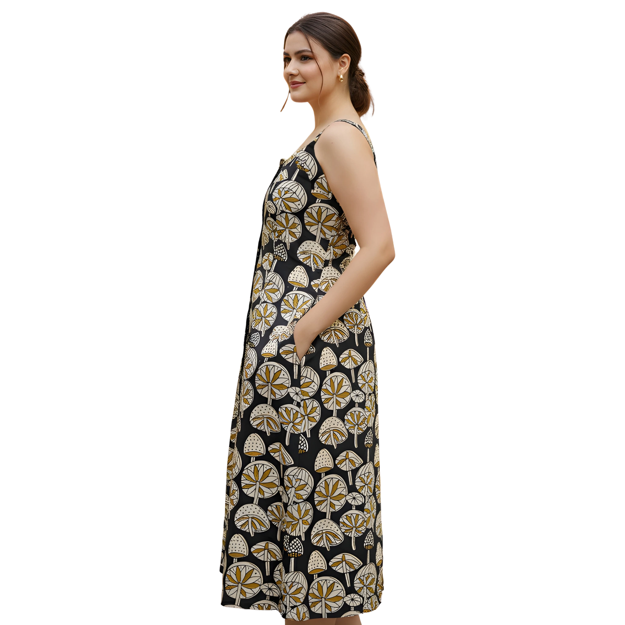 Black Mushroom Print Strap Dress