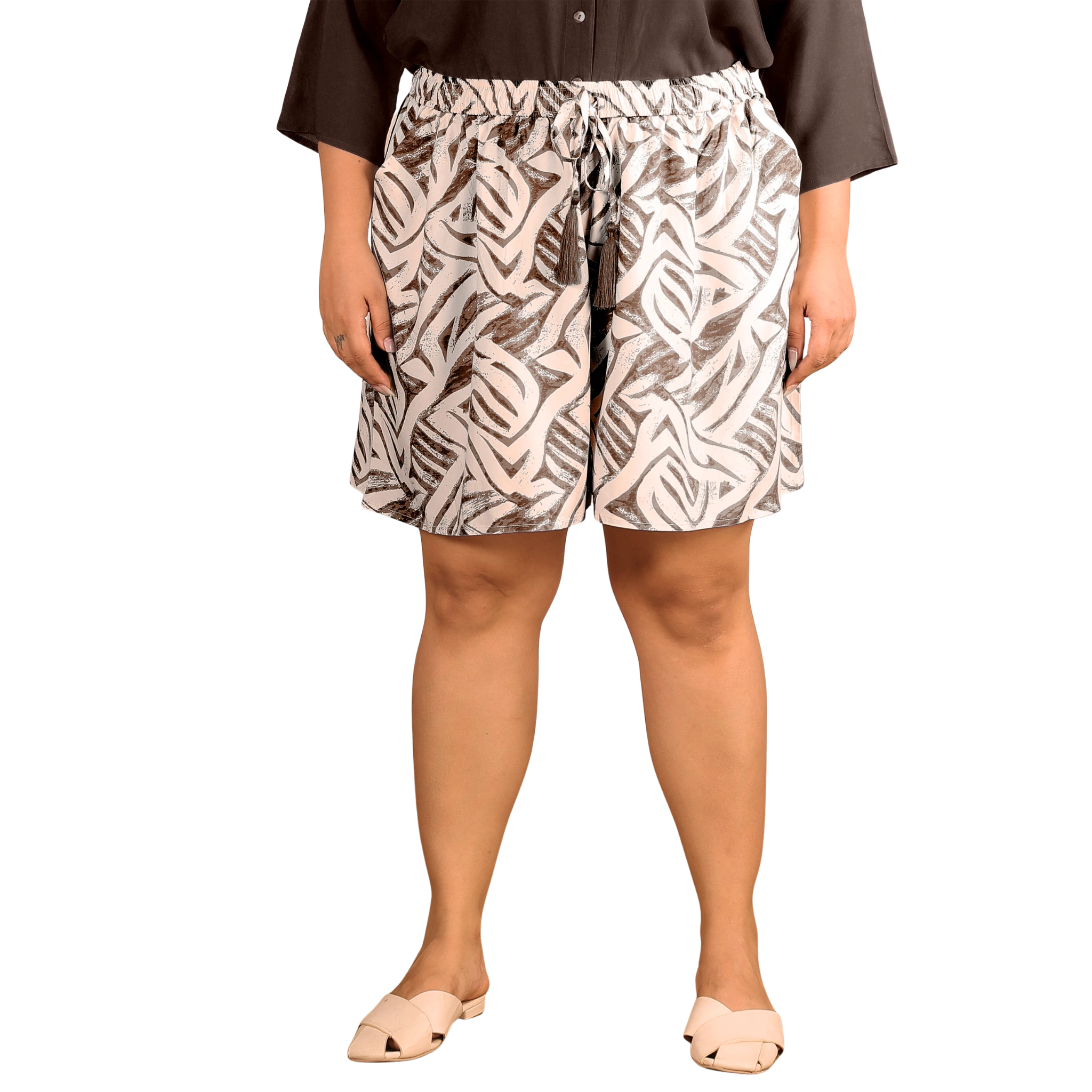 Brown Abstract Print Plus Size Shorts