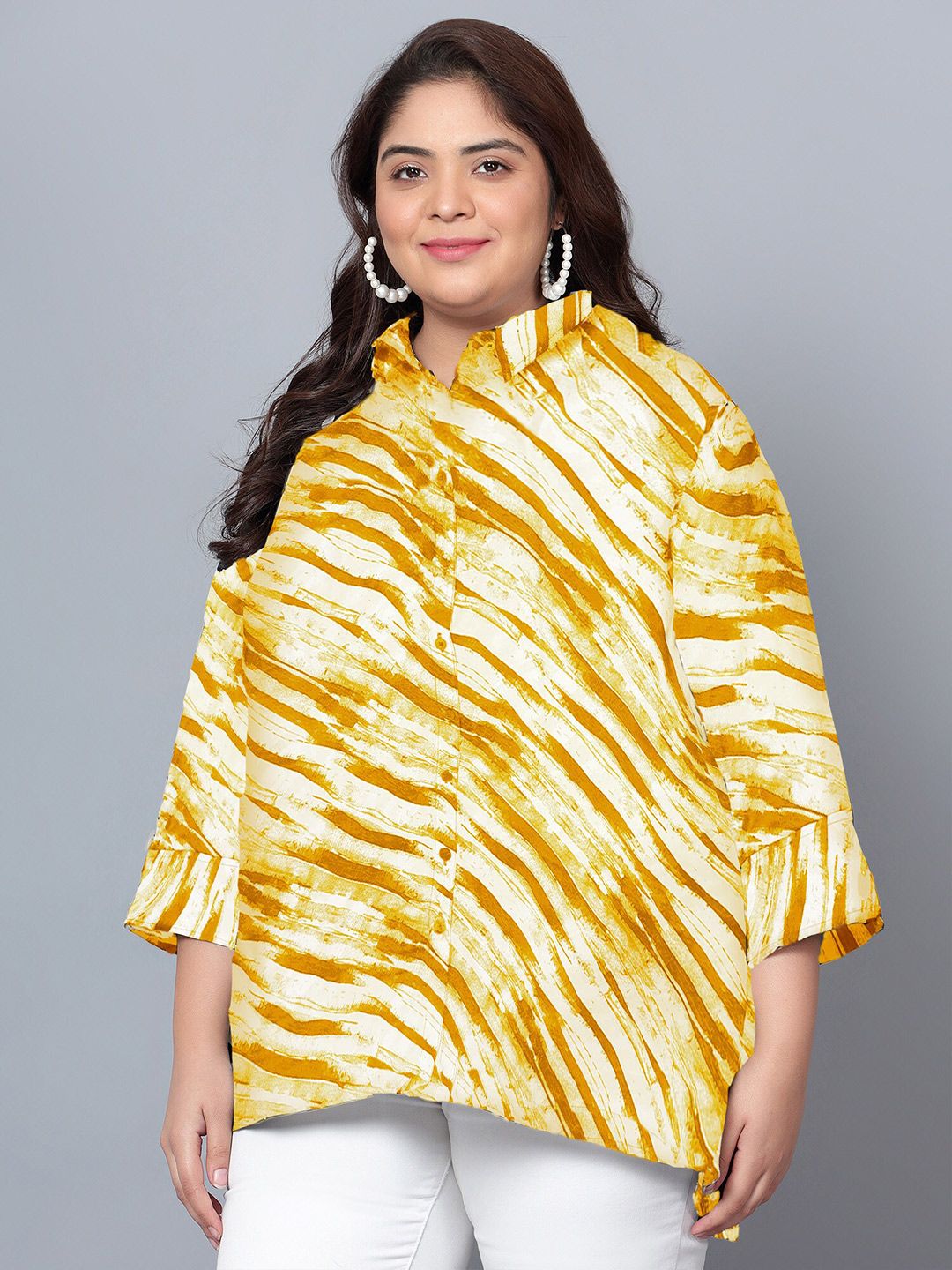 Yellow Leheriya Print Plus Size Shirt — view 4