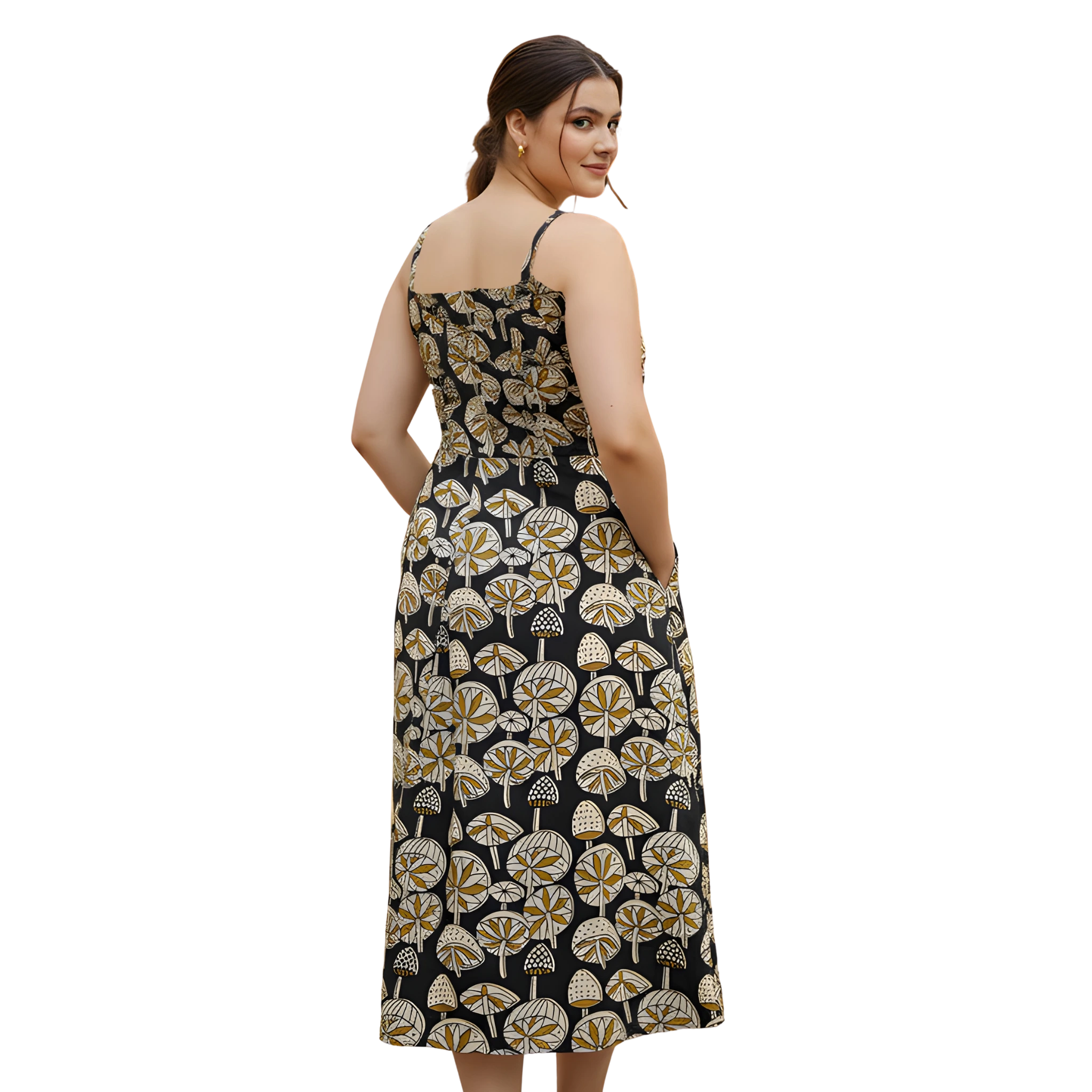 Black Mushroom Print Strap Dress