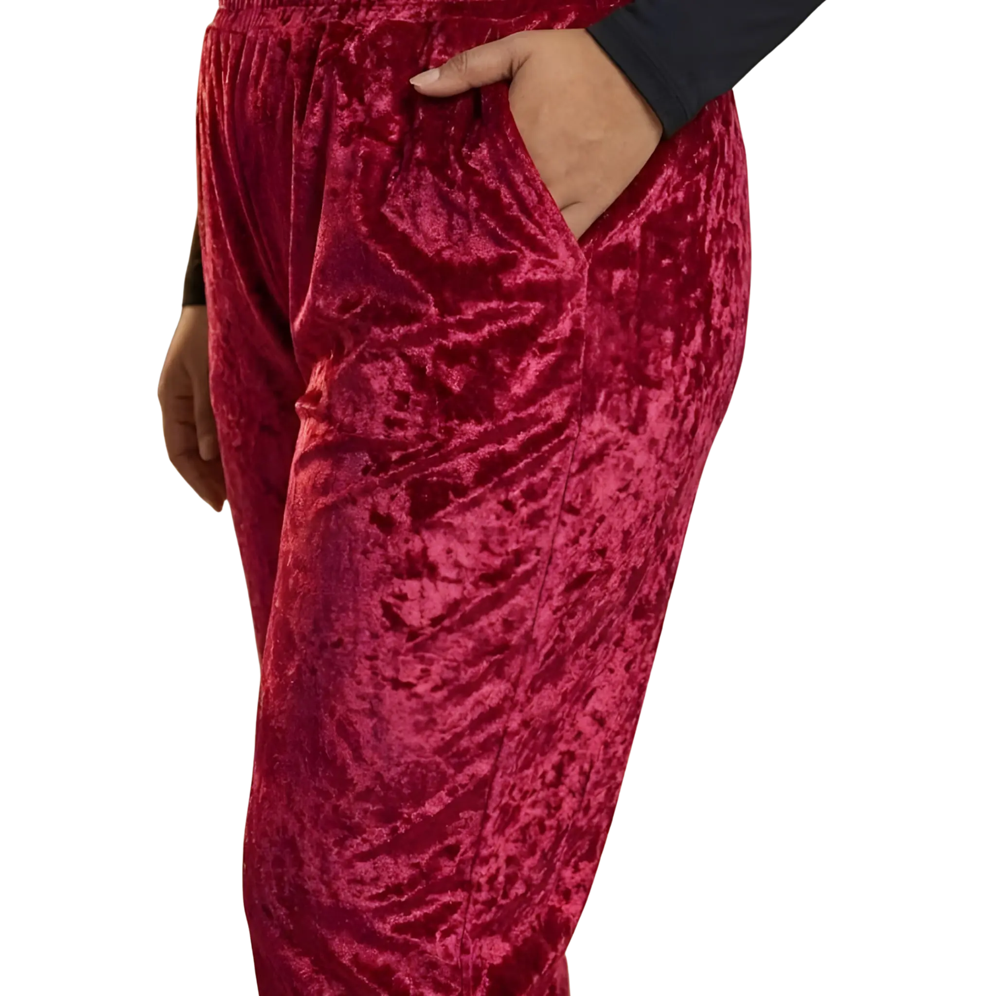 Maroon Velvet Plus Size Trousers