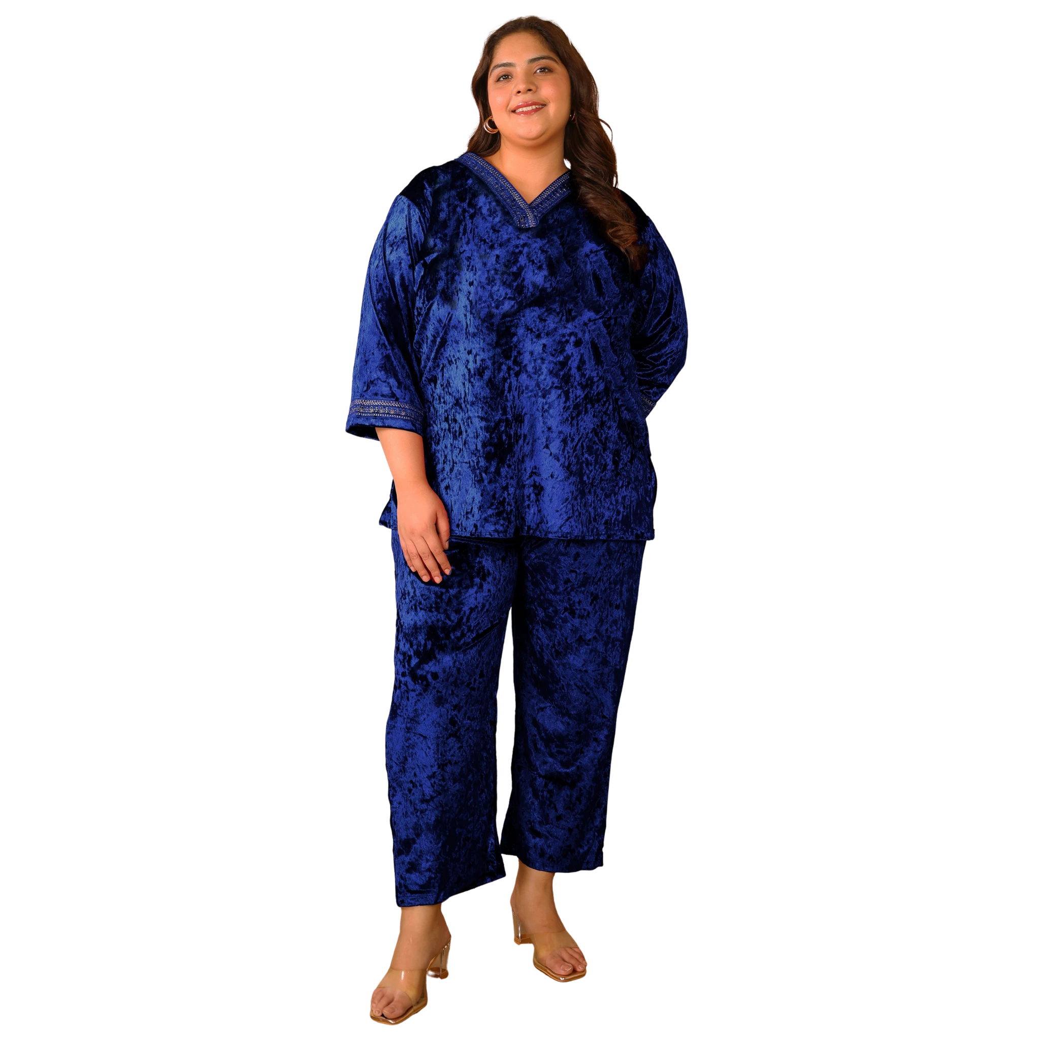 Blue Velvet Plus Size Co Ord Set