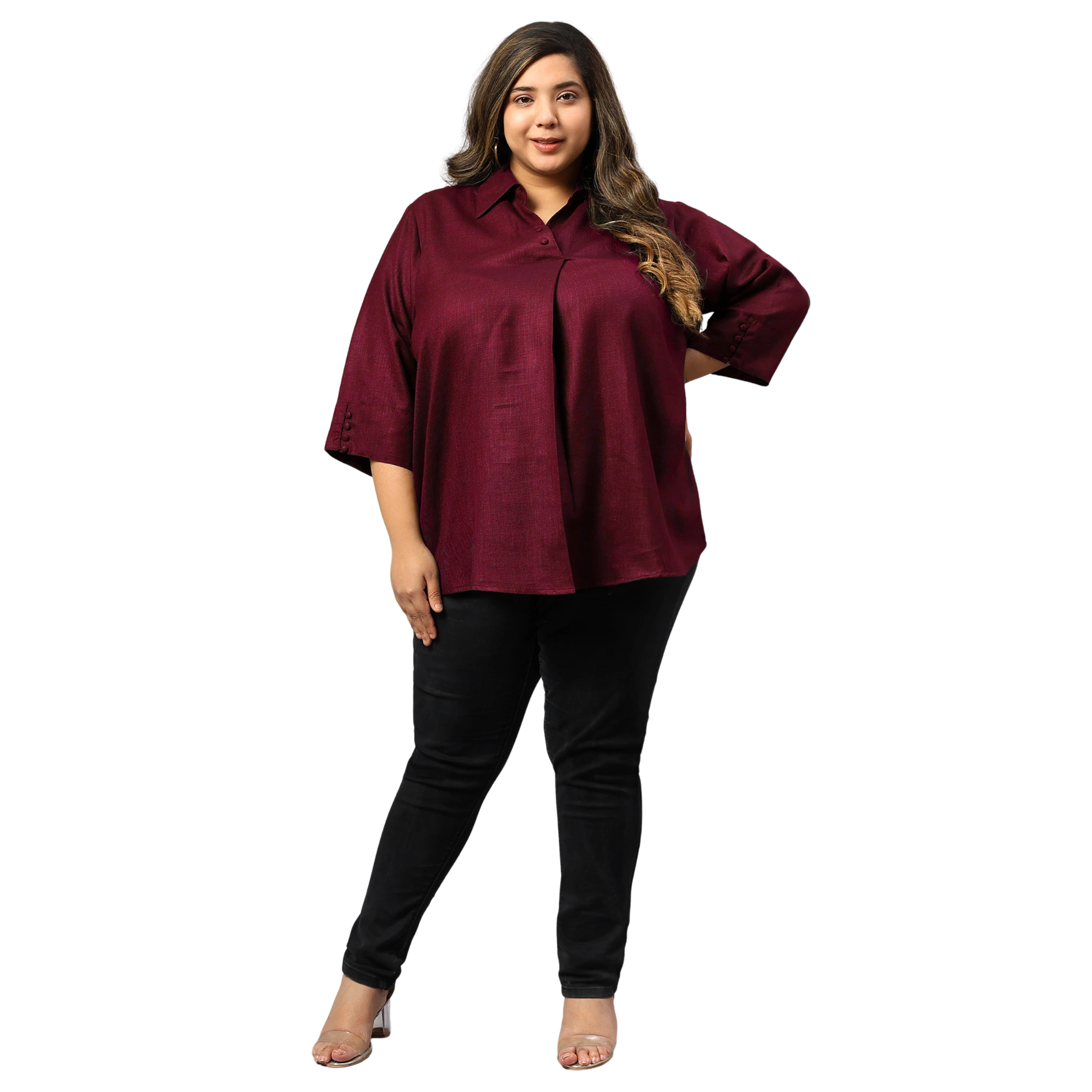 Maroon Woolen Blend Plus Size Tunic