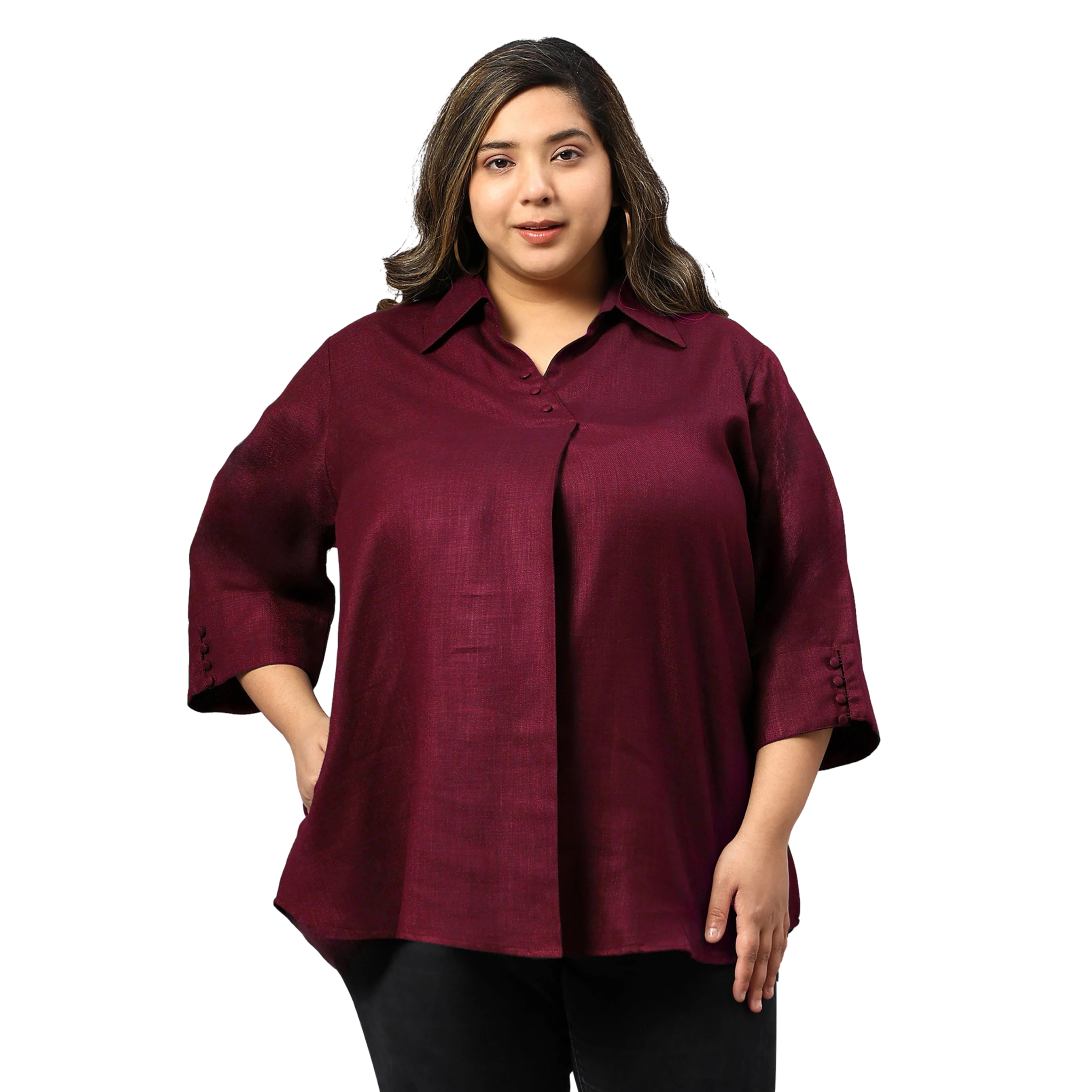 Maroon Woolen Blend Plus Size Tunic