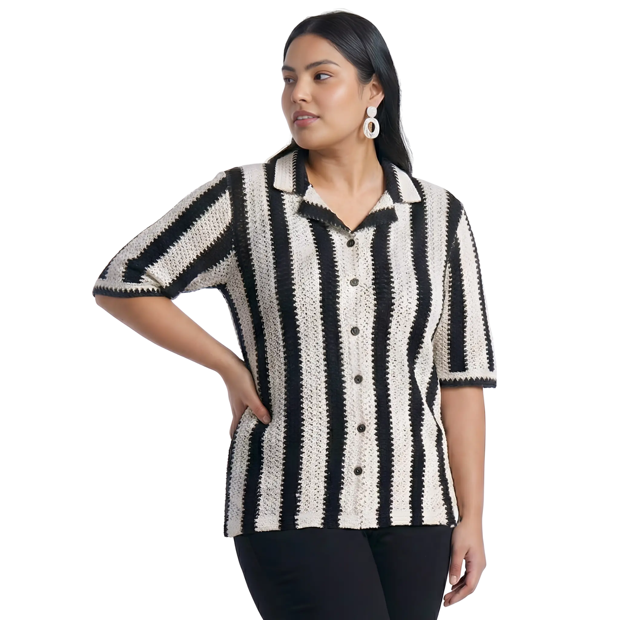 Black And White Stripe Crochet Shirt