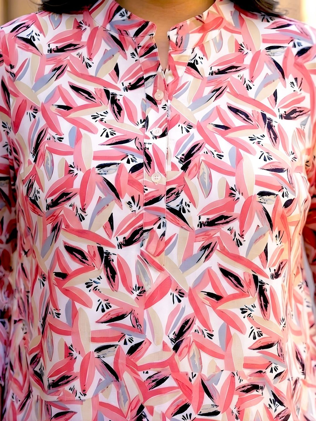 White and Pink Abstract Print Plus Size Tunic — view 7