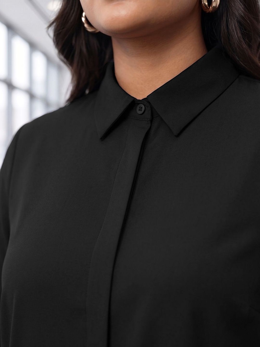 Black Rayon Concealed Plus Size Tunic — view 5