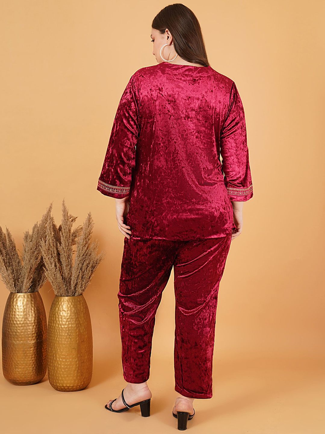 Maroon Velvet Plus Size Co Ord Set — view 5