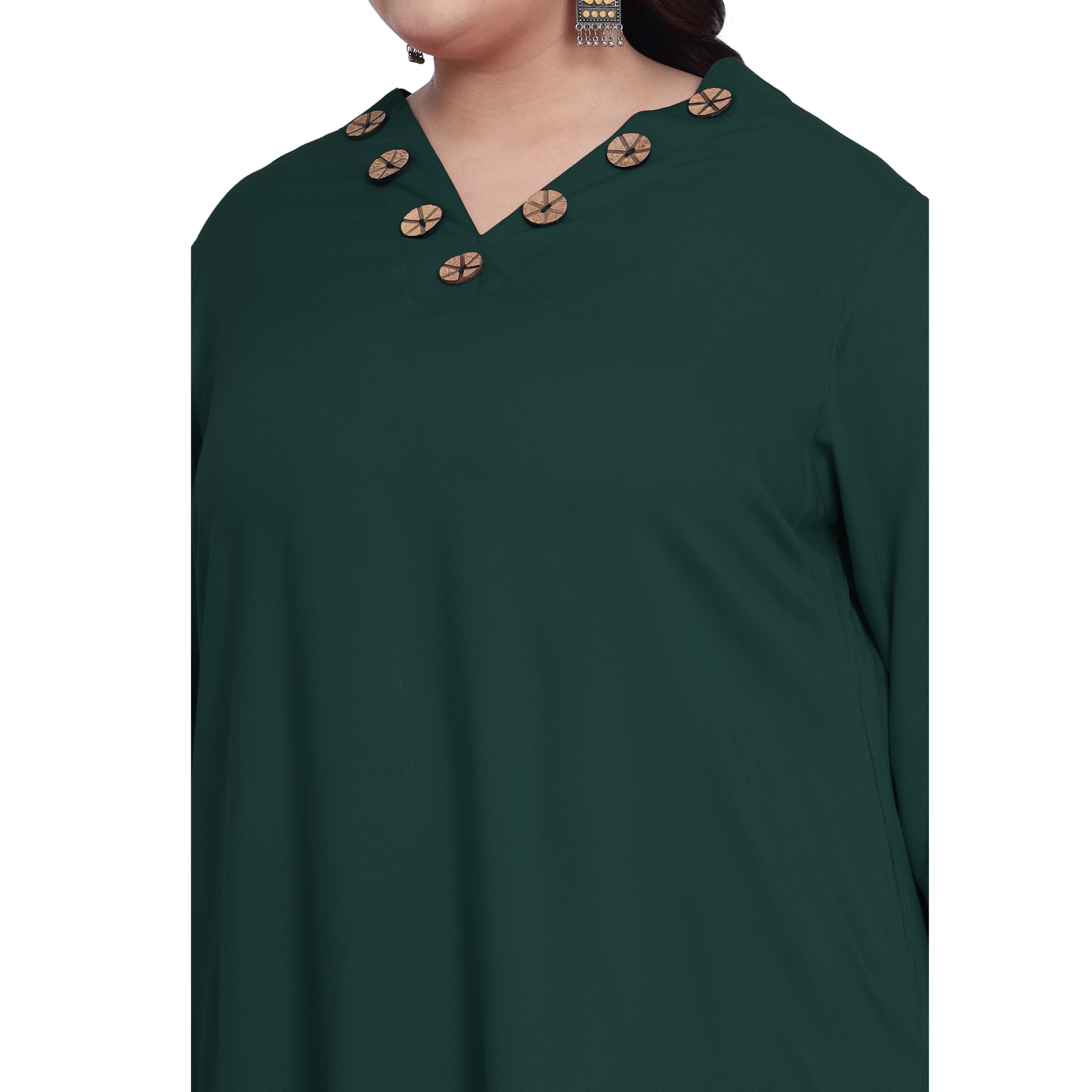 Green Collar Button Plus Size Tunic