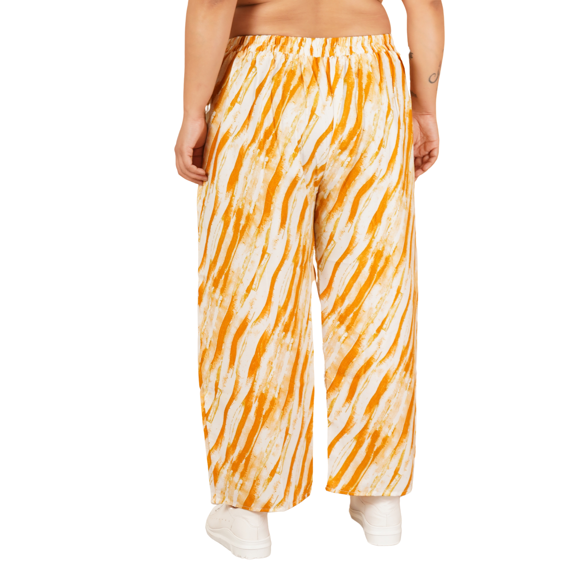 Yellow Leheriya Print Plus Size Trousers