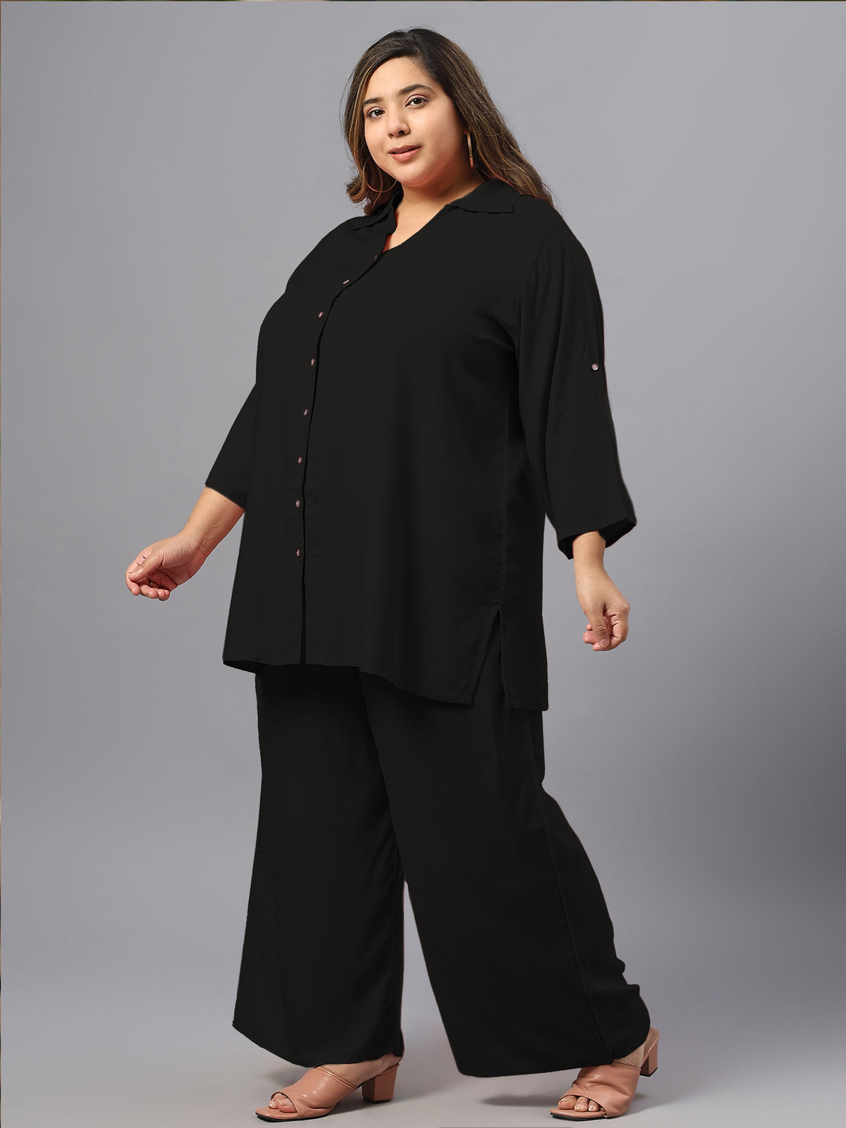 Black Solid Plus Size Co-Ord Set