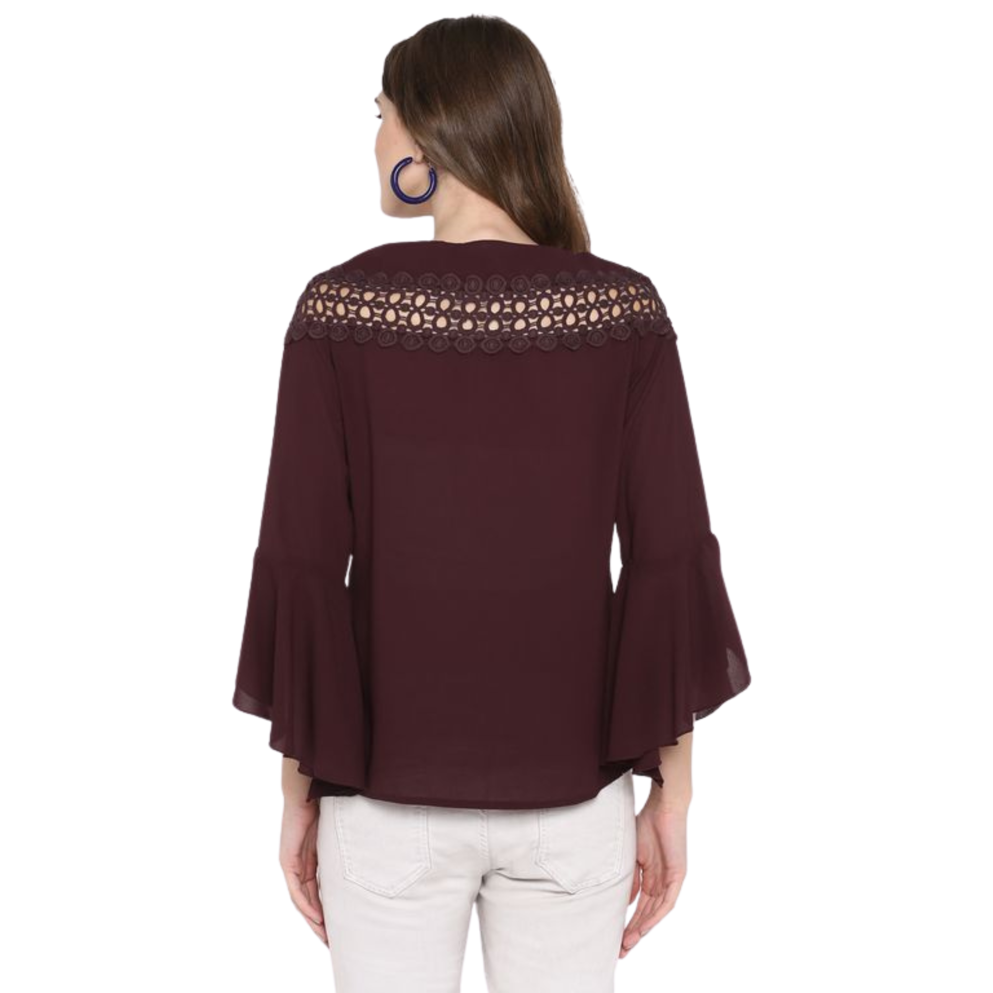 Brown Solid Lace Top