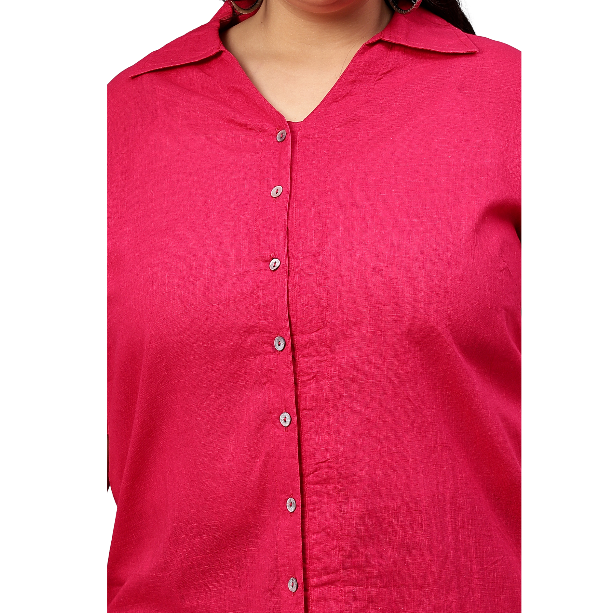 Pink Cotton Longline Plus Size Shirt