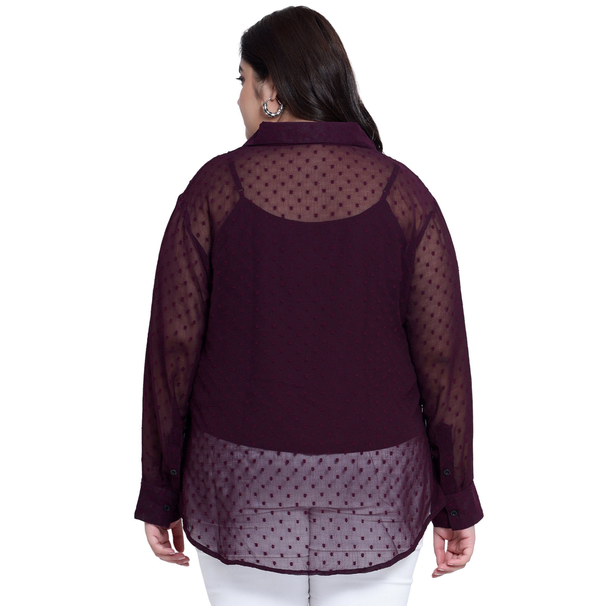 Purple Dobby Sheer Plus Size Shirt with Slip