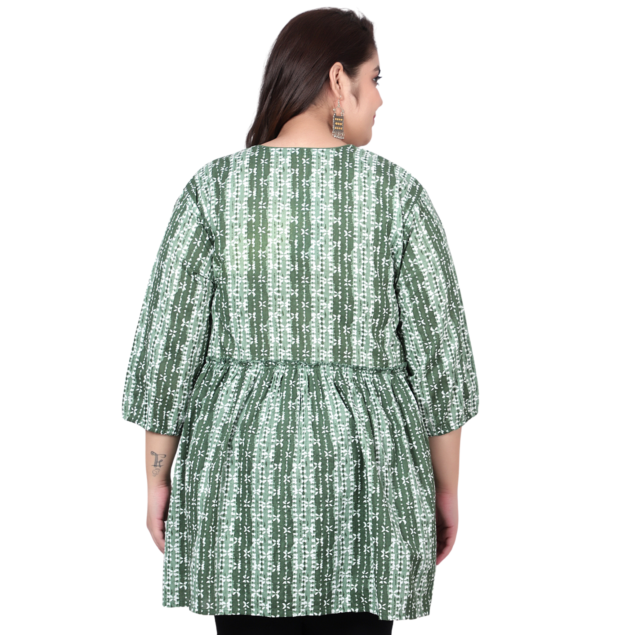 Green Hand Block Print Plus Size Tunic