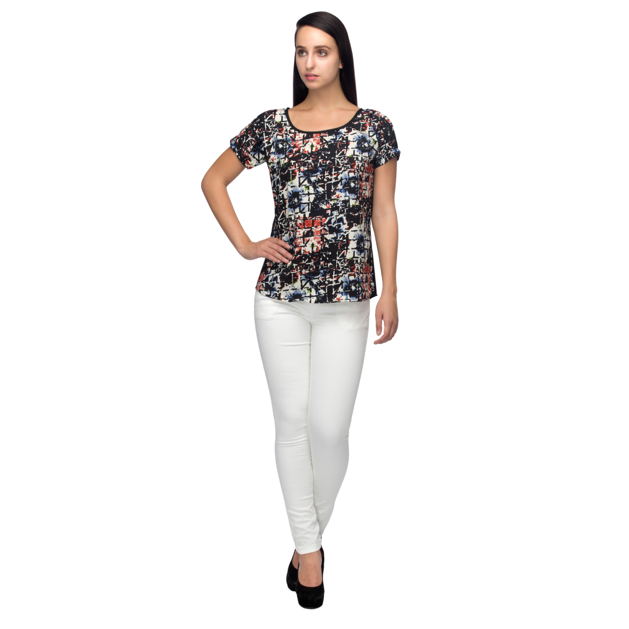 Black Abstract Print Top