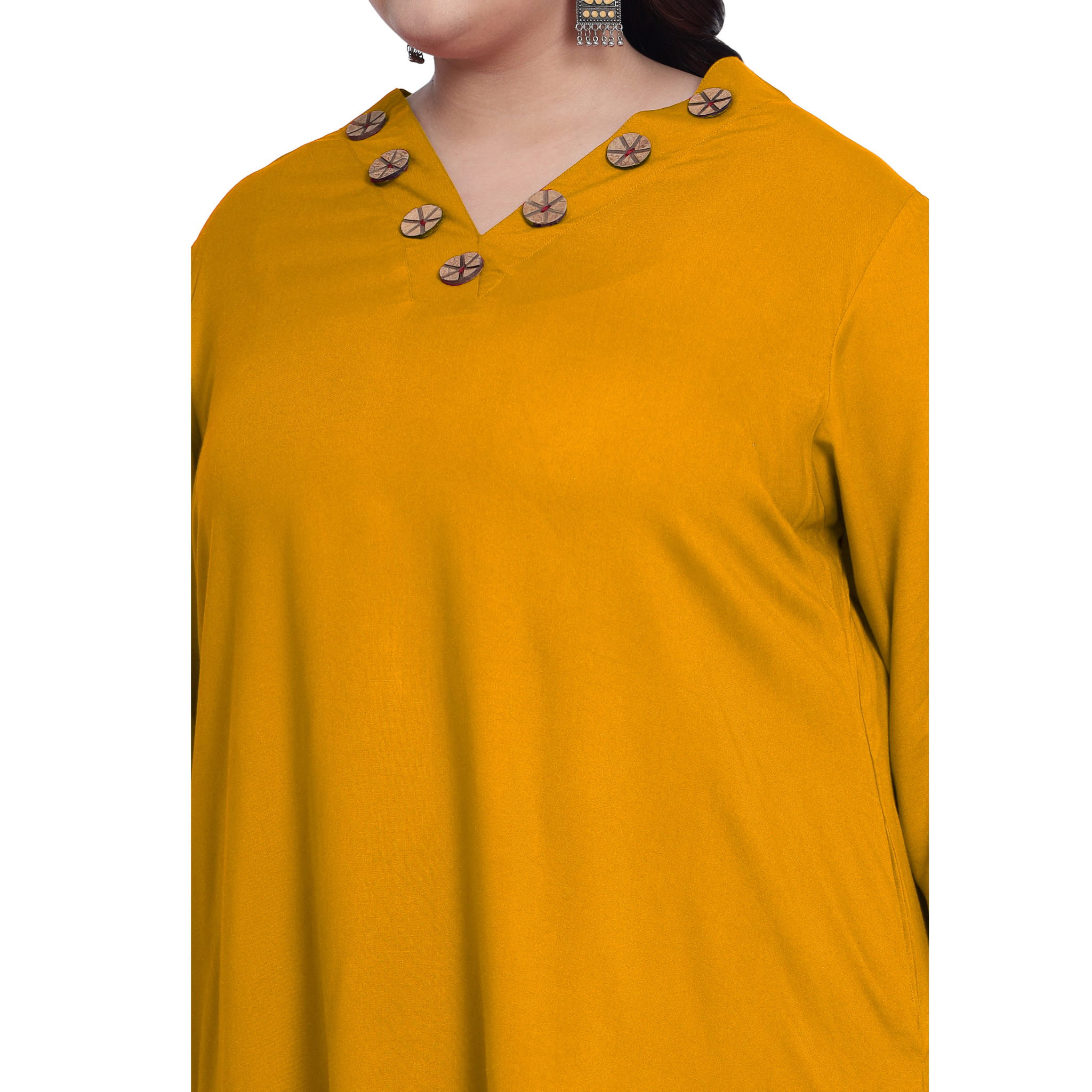 Mustard Collar Button Plus Size Tunic
