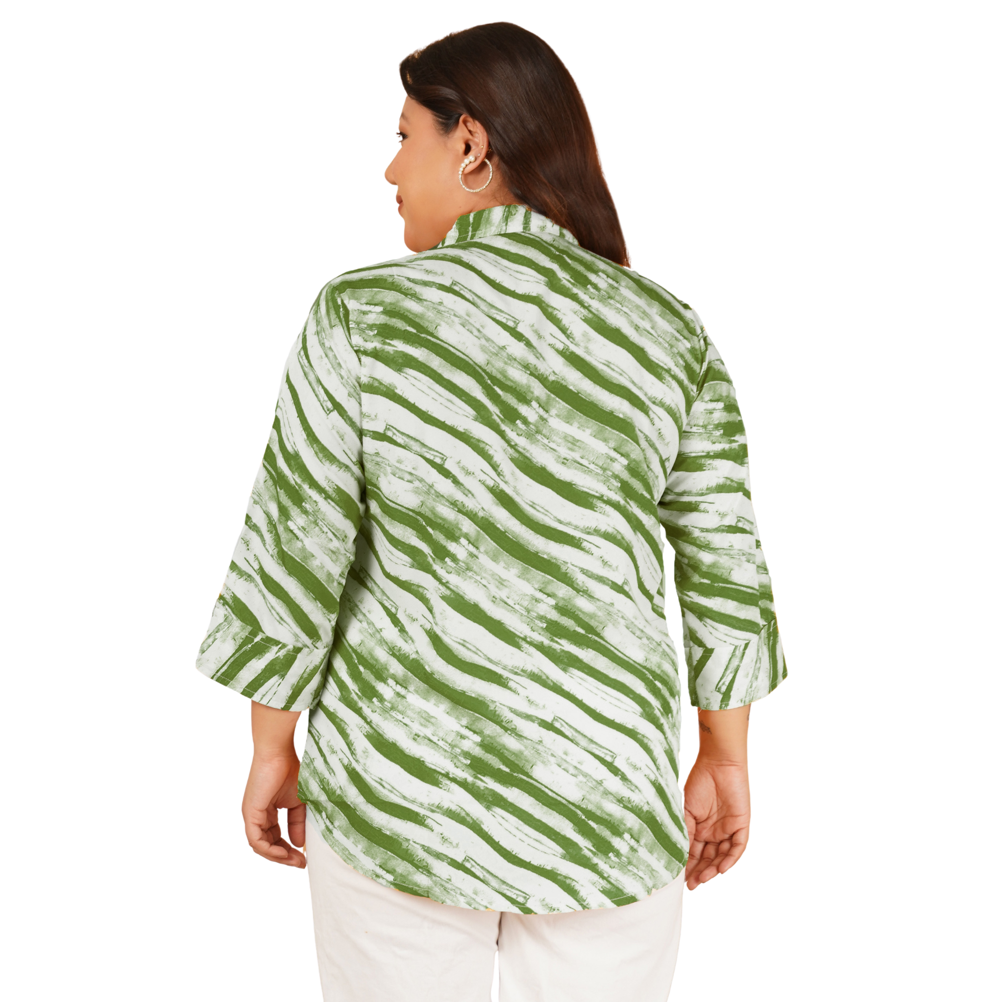 Green Leheriya Print Plus Size Shirt