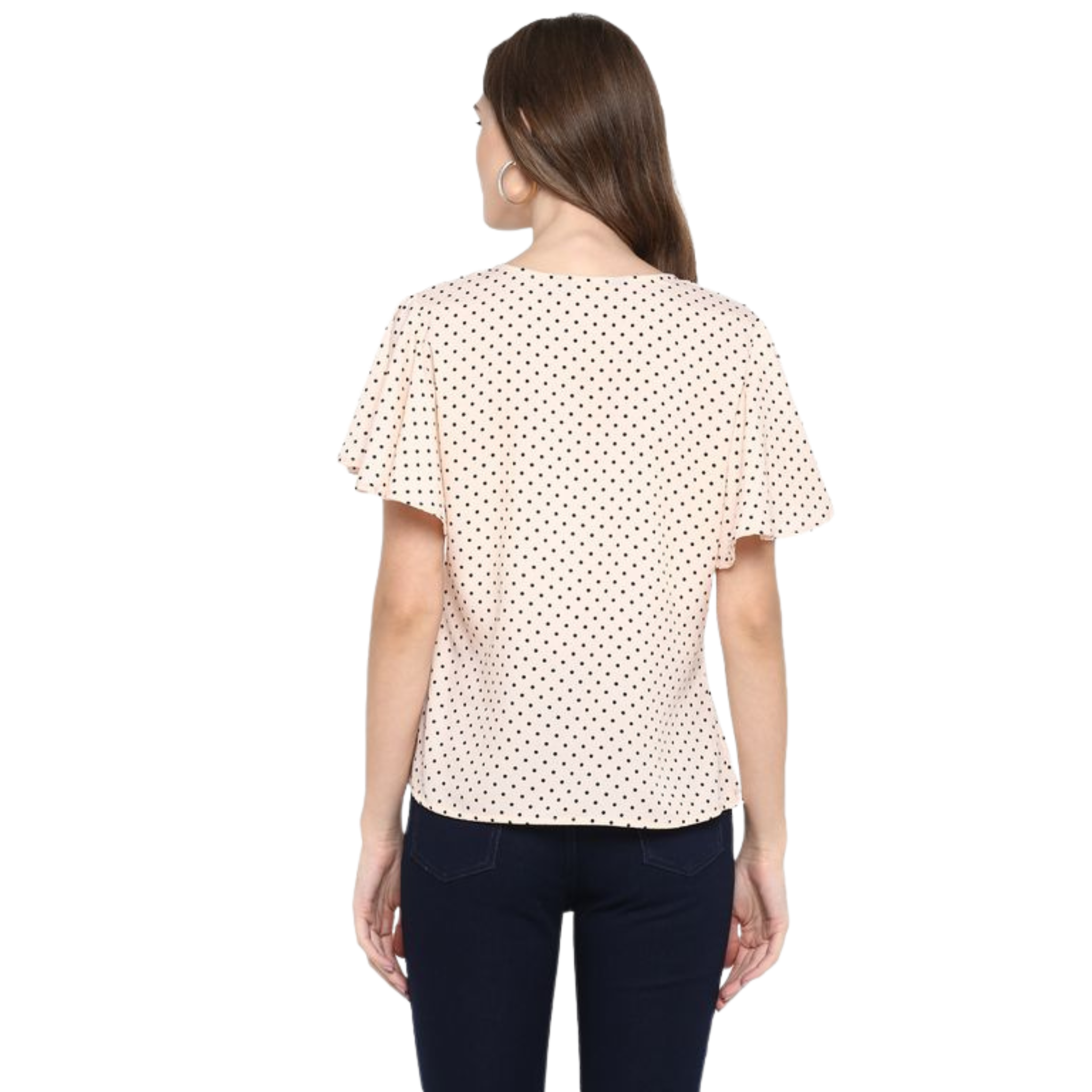 Peach Polka Dot Flutter Sleeve Top